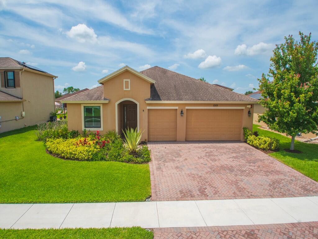 Unbelievable value in this move-in ready upgraded 3/3 home w/ 3 car garage. This house is loaded with extras like crown molding, plantation shutters, luxury vinyl plank flooring t/o, two UV lights on HVAC system to sanitize both the coil & the air and a fully insulated 3 car garage. Come experience resort style living w/ Club Verona just steps away w/ pool, clubhouse, billairds, hot tub, fitness center and more. Enjoy a spacious open concept split floor plan design w/ granite kitchen and French Doors leading to an expansive covered stamped concrete patio featuring sky lights and ceiling fans.