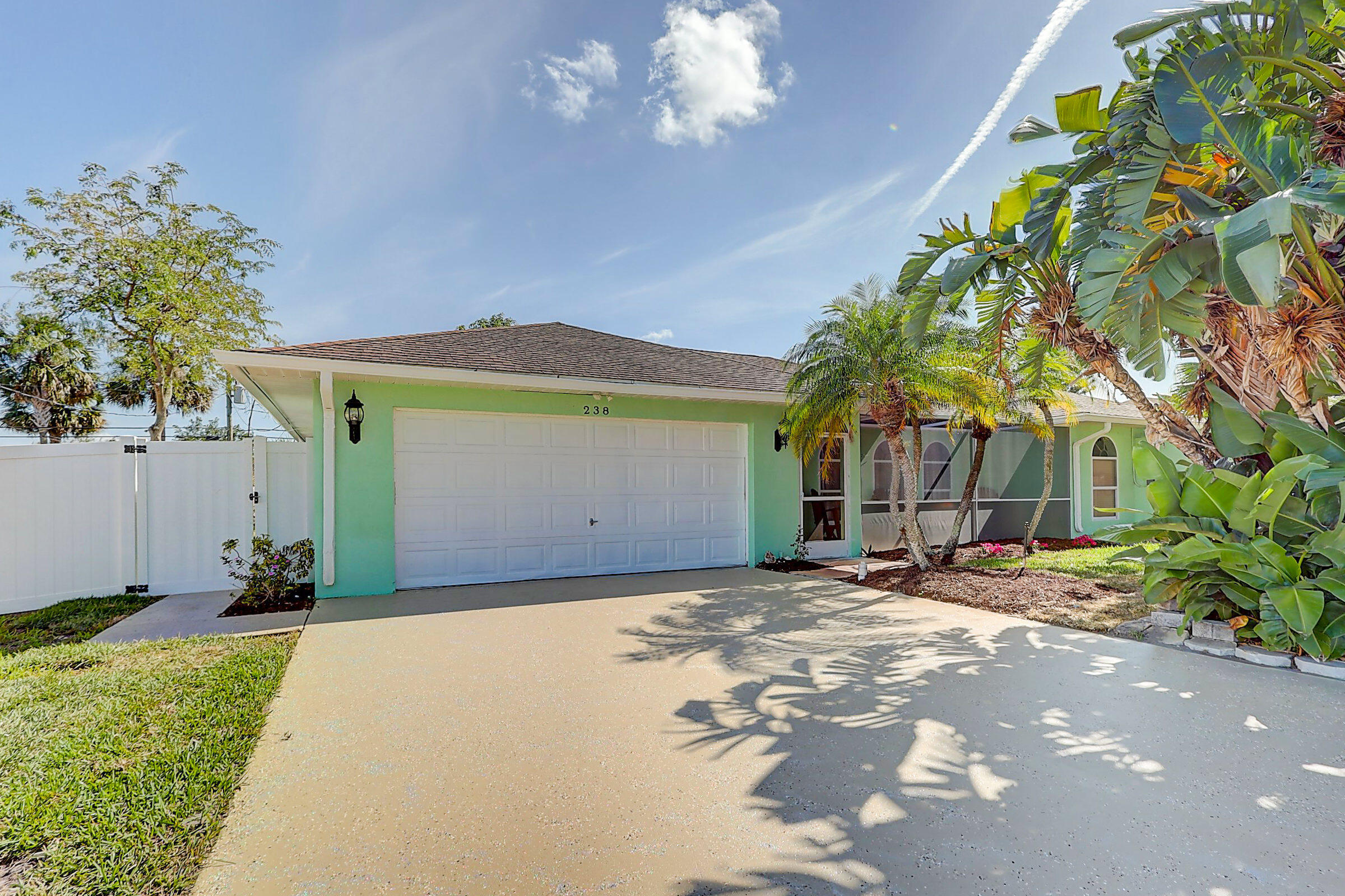 Charming 3 Bedroom 3 Bathroom Pool Home. Tile Flooring in Living Area and Master Bedroom, Laminate Tile in other Two Bedrooms; Master Bathroom includes Double Sinks, Roman Tub and Separate Shower. Kitchen Features Stainless Steel Appliance, Laundry Closet with Washer and Dryer, Bluetooth in both Bathrooms, Front Screened-In Porch, Back Screened-In Patio, Pool up to Six Feet Deep, Fenced Back Yard, Third Bathroom in Garage Apartment which is Completely Renovated. This House gives you easy access to I95 and Florida's Turnpike; 20 Min. Drive to the Beach Centrally Located near Restaurants and Shopping Center, Call for More Details.