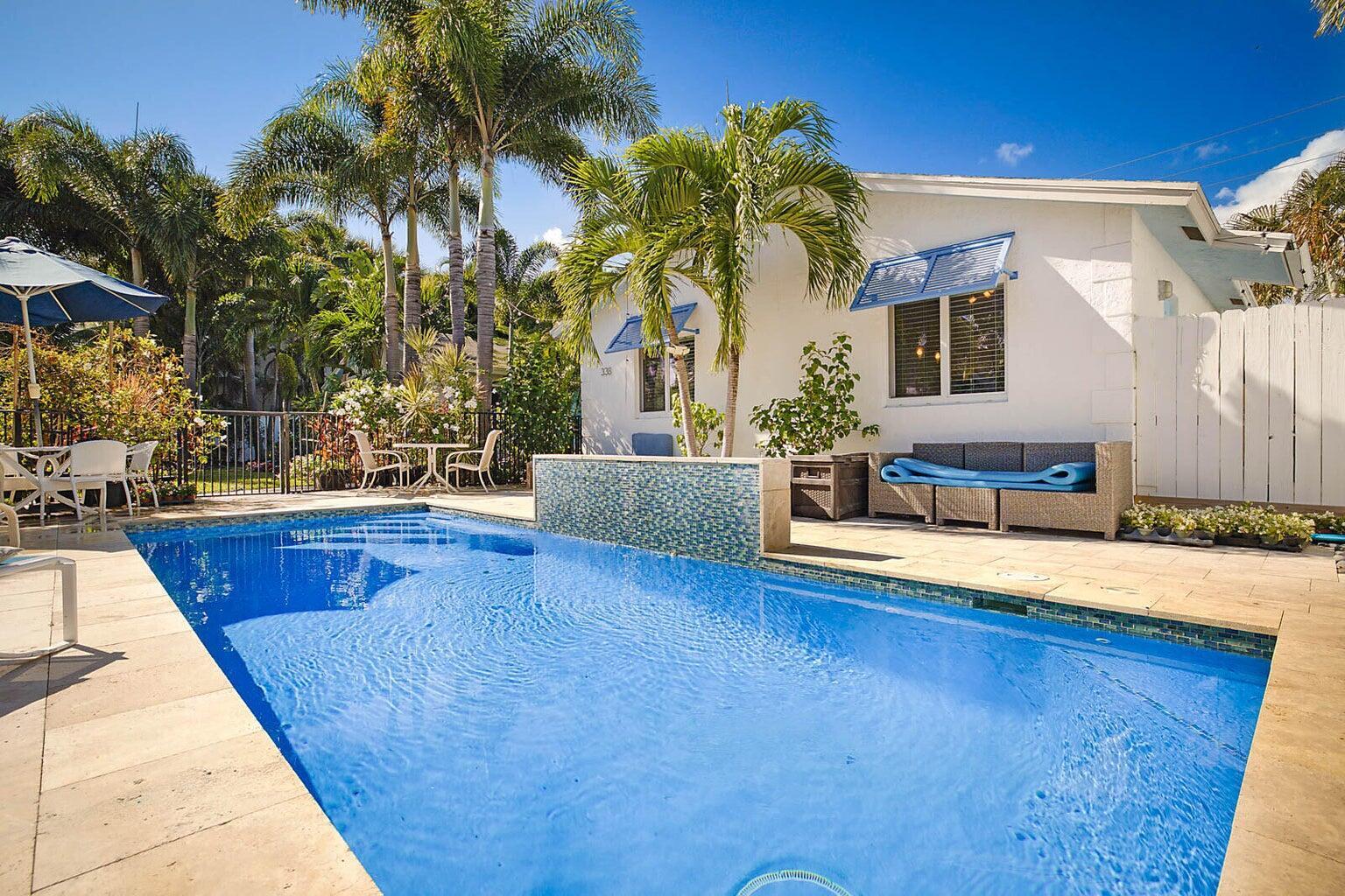 Experience the Delray Beach lifestyle in this private 2-bedroom villa with a large saltwater pool, located in the highly sought-after Palm Trail neighborhood. This fully furnished, turnkey retreat offers 2 bedrooms and 2 bathrooms, located in a meticulously maintained boutique community offering tranquil living for all residents. A secluded oasis, featuring a spacious outdoor private living area, ideal for entertaining or soaking up the Florida sun. Enjoy direct pool access and a peaceful, resort-style setting just a short walk to the beach and Atlantic Avenue, where you'll find the best of Delray's shopping, dining, and nightlife. Pet-friendly and thoughtfully designed for comfort and convenience - just bring your bags and settle in!