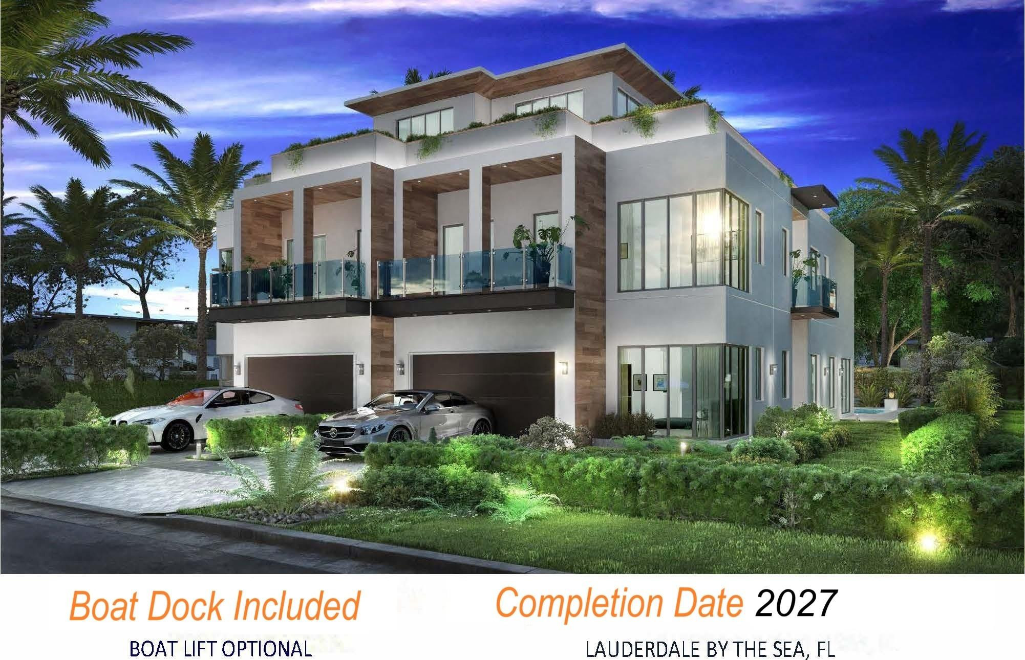 Just 3 blocks from the beach, this luxurious villa offers an unparalleled vacation-like lifestyle. Private backyard includes pool with hot tub Outdoor Fireplace, Summer Kitchen. Boat Dock Included, offering deepwater access. Custom Kitchen Features top-of-the-line appliances Gas Cooktop, 42in refrigerator hidden walk-in pantry & wine bar. Cabinetry imported from Germany enhances elegance & functionality. Oversized master bedroom boasts private balcony, & luxurious bathroom features including Rain Dome shower, slipper tub,dual vanities. Private Elevator adds accessibility throughout the villa. Private Driveway accommodates 4 vehicles, garage can house 4 cars thanks to an Optional Car lift system. Boat Dock Included Completion Winter 2026 Boat Dock Included in the Purchase Price.Boat Lift OptionalCompletion Estimated for Winter 2026.Buy now and customize your home by selecting all the finishes.