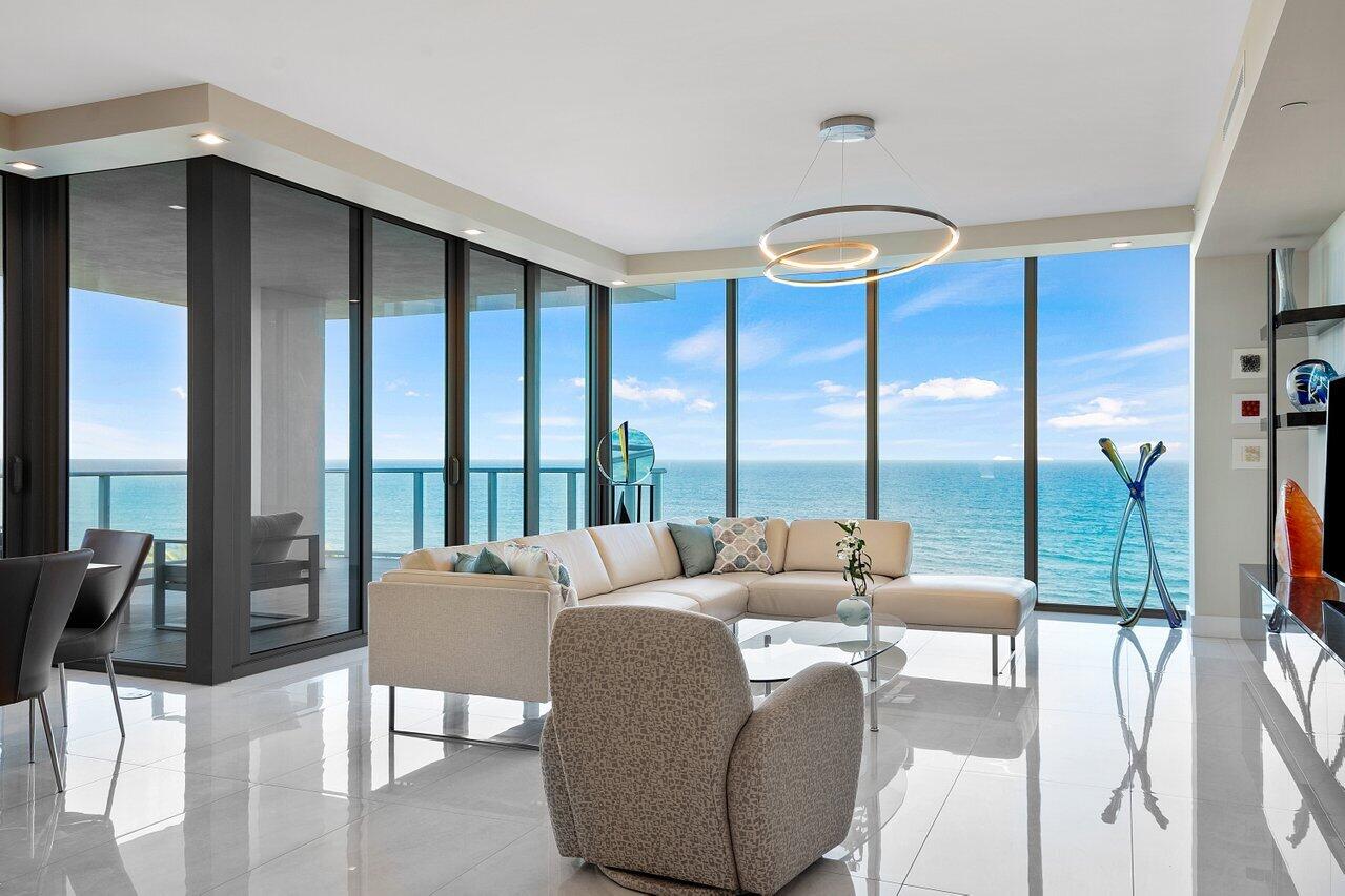 5000 NORTH OCEAN #701 radiates contemporary sophistication and style with a sleek, modern design.
Enjoy over 3,700 square feet of living space in this 3-bedroom 4.5 bath luxury residence. Floor to ceiling glass emphasizes the magnificent views of the Atlantic Ocean and Intracoastal waterway. Enjoy quiet retreats to one of three expansive private terraces. Sumptuous living with private amenities from the oceanfront pool, exclusive beach access, and immaculate fitness center overlooking the Atlantic Ocean. Located on Singer Island's north private residential corridor, 5000 NORTH OCEAN is an iconic 19-story oceanfront residential tower with 48 luxury condominium residences located in the Palm Beaches. Create your own personal paradise where you'll find the serenity of a seaside sanctuary.