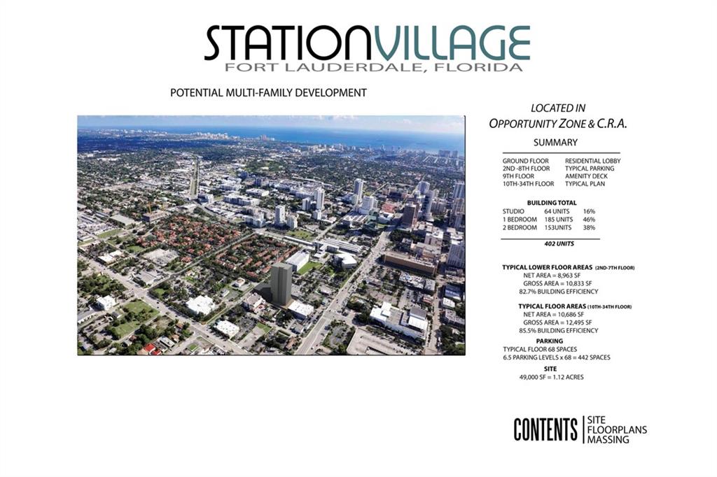 Multifamily Development Opportunity in Downtown Fort Lauderdale. Just One block from the Brightline Train Station, this conceptual multifamily development project offers 30+stories with over 400 residential units and parking spaces! An exceptional opportunity, located in Downtown Fort Lauderdale's central business district, a transit-oriented development site. Located in Fort Lauderdale's Opportunity Zone, and C.R.A. District. This is a spectacular location for a Multi Family mixed use project, offering studio, 1 & 2 bedroom apartments, and over 13,000 sq ft of retail space!This Proposed Development Project is located in Fort Lauderdale's Opportunity Zone, and C.R.A. District. Plans are pre-conceptual and have NOT yet been approved by local and city officials at this time. We are pleased to announce an incredible possible Multifamily Development Opportunity in Downtown Fort Lauderdale. Just One block from the Brightline Train Station,  this conceptual multifamily development project presented by Station Village, offers 30+stories with over 400 residential units and parking spaces! - An exceptional opportunity, located in Downtown Fort Lauderdale's central business district, a transit-oriented development site. This Proposed Development Project is located in Fort Lauderdale's Opportunity Zone, and C.R.A. District. This is a spectacular location for a Multi Family mixed use project, offering studio, 1 & 2 bedroom apartments, and over 13,000 sq ft of retail space!- - Please note: this conceptual plan has not been approved by the local authorities.Downtown Fort Lauderdale is BOOMING with over a $1 Billion dollars worth of new development which includes new residential towers, new hotel towers, new office towers and much more. Fort Lauderdale is ranked number one in the region with one of the highest job growth in the nation. Be part of this amazing BOOM which is going to transform Fort Lauderdale into another world with its demographic mix.Contact us for more information TODAY! All information provided is deemed reliable but is not guaranteed and should be independently verified. The information included in this listing is provided exclusively for consumers’ personal, non-commercial use and may not be used for any purpose other than to identify prospective properties consumers may be interested in purchasing. The information on each listing is furnished by the owner and deemed reliable to the best of his/her knowledge, but should be verified by the purchaser. Janet Mercede Real Estate, Inc. assumes no responsibility for typographical errors, misprints or misinformation. This property is offered without respect to any protected classes in accordance with the law.This development project is conceptual at this time and plans have NOT yet been approved by local and city officials.