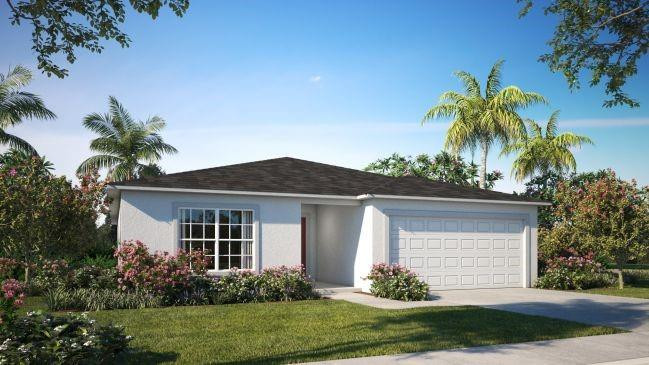 Pre-Construction. To be built. Set in the heart of Port St. Lucie, a growing city along Florida's Treasure Coast, this location is known for its residential charm, outdoor recreation, and access to the St. Lucie River, along with nearby PGA Village and New York Mets spring training at Clover Park. A warm, subtropical climate carries throughout the year, perfectly complementing the design of the Marigold.  This thoughtfully crafted home captures that Florida lifestyle with a balance of style, comfort, and flexibility. The foyer opens into an expansive layout where the great room creates a natural gathering space suited for both entertaining and everyday living. At the center, the kitchen features quartz countertops, a large island ideal for casual dining, generous shaker cabinetry,  stainless steel appliances, and a pantry that keeps everything neatly organized.  Just off the great room, a versatile flex space easily adapts as a dining area, craft room, sitting room, or home fitness space. Sliding glass doors extend this area to an oversized rear patio, creating a seamless connection to outdoor living.  All bedrooms are positioned with comfort and accessibility in mind. Two bedrooms at the front of the home, including one with a walk-in closet, share a full bath. Another bedroom is tucked privately toward the rear for added separation.  The primary suite creates a peaceful retreat with a well-appointed bath that includes dual vanities, a walk-in shower, and a spacious walk-in closet designed for everyday ease. Throughout the home 17x17 ceramic tile flooring adds durability and style.  The laundry area provides a convenient pass-through to the two-car garage, allowing for easy access and additional storage. Smart home features enhance daily living with a Ring video doorbell, smart thermostat, keyless entry door lock, and Deako switches.  With landscaping, hurricane shutters, gutters, Zip System construction, and a full builder warranty, this home is built with durability and peace of mind in mind. The Marigold brings together comfort, function, and modern design in a setting that makes the most of Florida living.