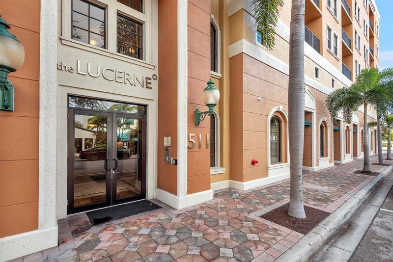 BEAUTIFUL PENTHOUSE unit and PET FRIENDLY! Will not disappoint. Custom studio unit in The Lucerne facing Lake Avenue with water views. NEW A/C, WATER HEATER, WASHER/DRYER.  INCLUDES WATER & INTERNET. Location, location, location! Walk to everything in the heart of downtown Lake Worth Beach...restaurants, boutiques, golf course, the beach. Wood flooring throughout, custom high-end closets and storage, granite countertops, stainless steel appliances, washer/dryer in unit, extra-large soaker tub. Pets welcome! Enjoy fitness center, pool/spa, meeting room. Building is secure and garage includes PARKKING SPACE and STORAGE SPACE.