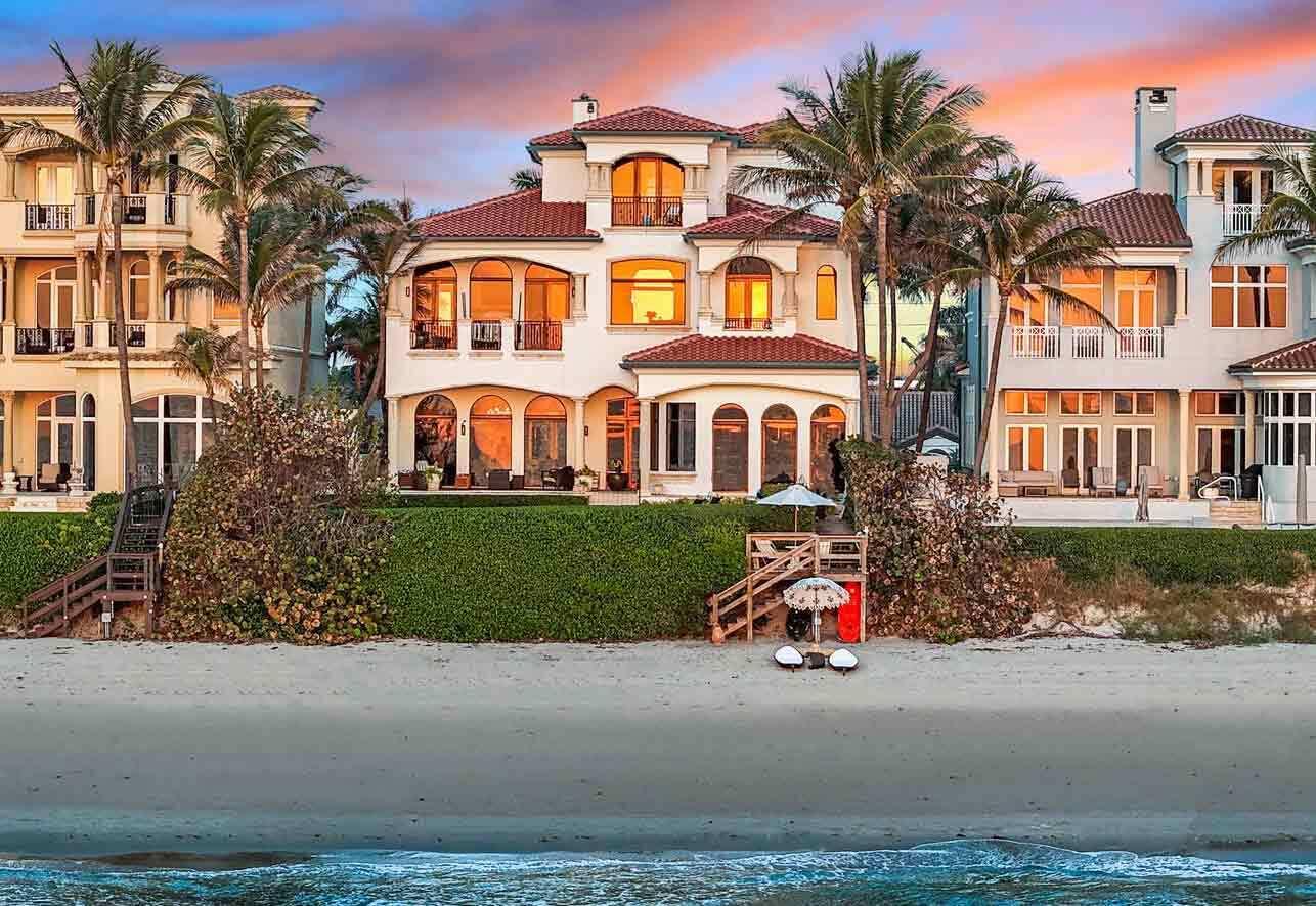 Exceptional oceanfront estate home.  This European inspired residence features over 10,000 square feet of luxury waterfront living. With breathtaking views, 70 linear ft of private beachfront, this is the best value on the market today.  Classic elegance and spaciousness define this sanctuary located within Ocean Place Estates, the only guard gated enclave of single family homes on the ocean.  This 4 story castle on the sand is enhanced by soaring floor to ceiling windows for endless Atlantic vistas from all major rooms.The main level leads out to the pool and garden which sits atop a 25'  state of the art seawall leading down to the beach.  Located the prestigious town of Highland Beach-rated the ''safest town in Palm Beach County'' . MORE see supplement 4 OCEAN PLACE, HIGHLAND BEACH
*Direct Oceanfront Luxury Residence with 70+/- ft of private beach
*Exclusive gated enclave with only 11 homes
*Concierge Security 24 hours
*10,331 sf total, 7,476 sf living
* 4 stories
* Elevator
*5 Bedrooms (ensuite)
* 6 Full Bathrooms, 2 half
* Dedicated library / office, custom cabinetry & shelving
* Fully equipped guest suite on lower level with Kitchen, bath, recreation room and bedroom
* Garage for 4 cars plus oversize storage area
* Full hurricane protection & mitigation, newer windows/doors
*State of the art 25' seawall 
* Beach cleaning 5X per week by HOA
* Lot size approx 70' x 230'
* Wide sandy beach
* Custom built-ins, millwork, stonework throughout
* Chef's kitchen, including walk-in pantry, gas cooktop, double ovens, 2 dishwashers
* Formal Dining Room
* Formal Living Room - custom bar
* Double sided fireplace between dining & living
* Spectacular Owners suite - includes 2 custom built walk in closets, 2 baths, separate sitting
room, separate media room with bath (could be converted to private bedroom)
* All guest bedrooms VIP with ensuite baths and walk in closets
* Heated oceanfront pool and spa
* Lush landscaping throughout
* Large back lawn for entertaining
* Outdoor shower plus cabana bath
* New roof, copper gutters
* New exterior paint
* Concrete construction throughout
* Highland Beach Location: The town on Highland Beach has been chosen as the safest town
in Palm Beach County. Has it's own police station, fire station, water plant, library & post
office
* Minutes from the Boca Raton Executive Airport
* 30 minutes from Palm Beach International Airport or Fort Lauderdale International Airport
* Nearby all the premier shopping and restaurants in Boca Raton, Delray, Palm Beach
* Convenient to the best schools in Palm Beach and Broward County