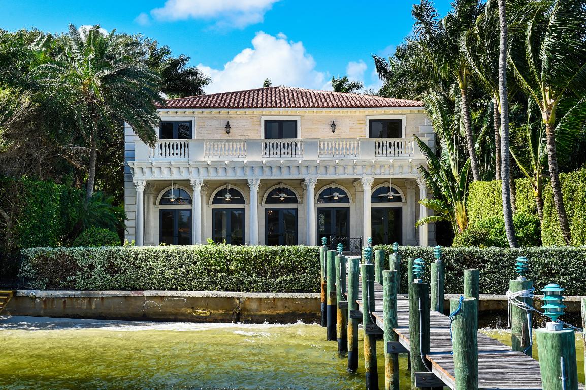 Waterfront 5BR/6.5BA plus library home features beautiful Intracoastal and Palm Beach views. Spacious home with elevator, fireplace, generator, chef’s kitchen, upstairs living area, and morning bars. Loggia, spacious balcony, and pool overlook water. Deep water dock.