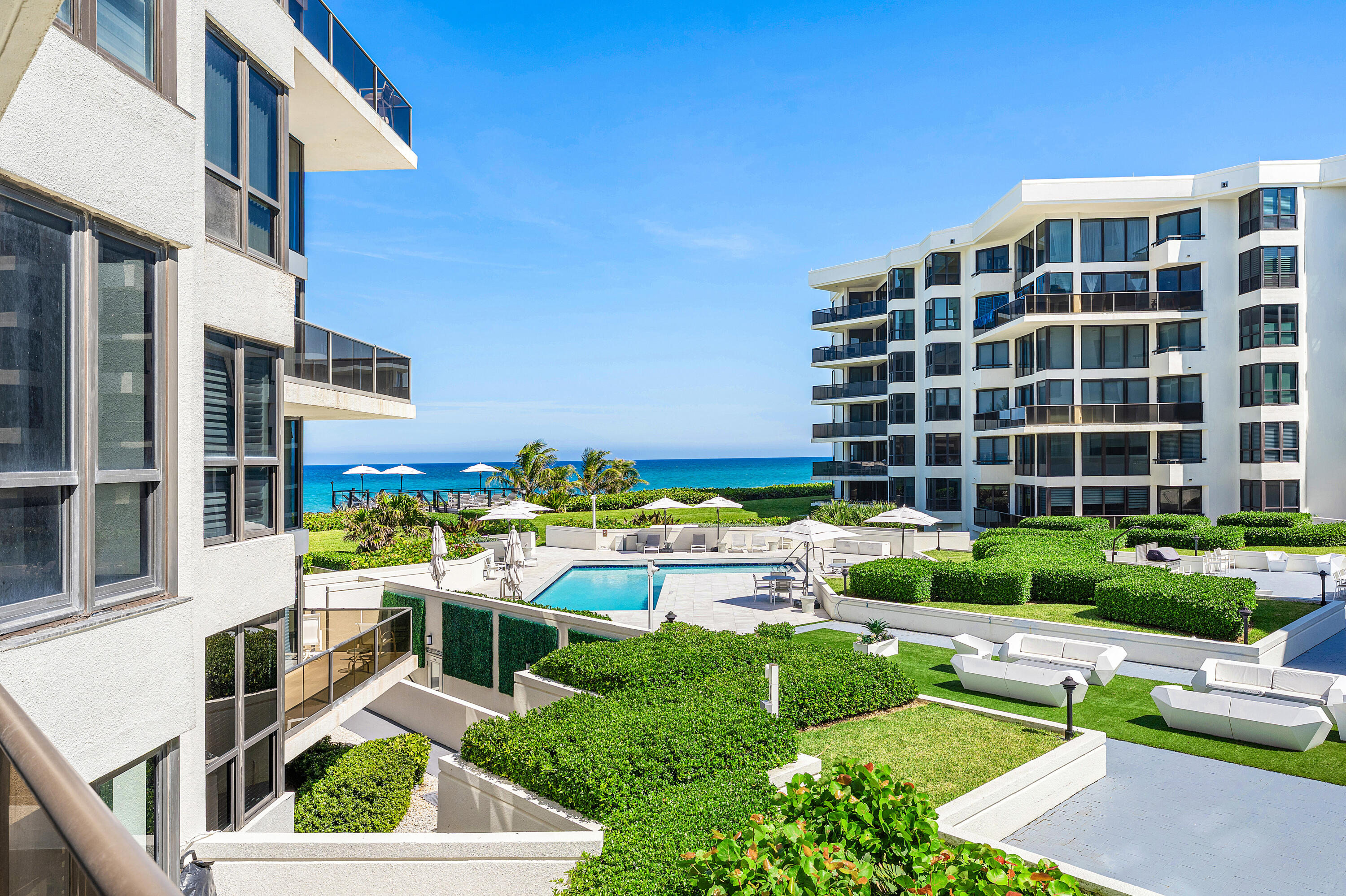 Stunning views of the Ocean and Intracoastal from every room of this stylishly renovated 2BR/2.5BA residence. Spacious 2,400 sq. ft. floor plan with 9-ft ceilings, a chef's kitchen, spa-like baths, and oversized closets. Three private balconies offer beautiful sunrise and sunset water views. Includes a prime boat dock with lift for the ultimate waterfront lifestyle. Exceptional amenities include a new oceanfront pool and sun deck, fitness centers, tennis, manned gate, and garage parking. Ideally located just minutes from Five-Star hotels, Palm Beach Par 3 Golf Course, fine dining, shopping, and cultural attractions. Move right in and enjoy luxury coastal living at its finest. Dock #3 included  the dock allows for a boat up to 35Ft and the lift allows allows 20,000 lbs. The lift is Deco Concept all enforced aluminium and rust free with 2 engines. maintenance on dock &250 a year