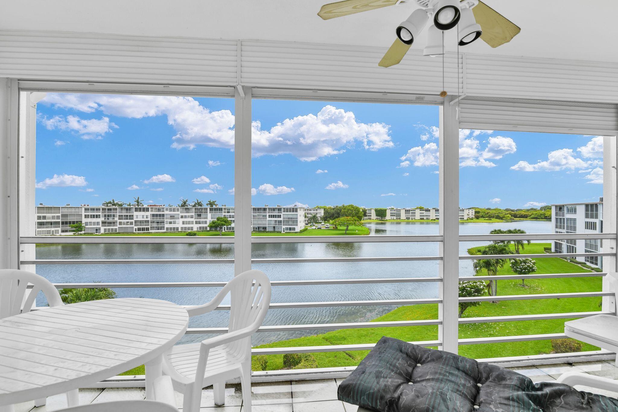 Spacious 4th floor Condo 2 br 2 bath This condo is Fully FURNISHED included in the price. Glass enclosed Patio with elegant lake views. The Condo is in Century Village Boca Raton. Enjoy all the activities amenities that Century Village is known for its Incredible Clubhouse with fitness center, Community pool, sauna, theater, game-room, shows, and many activities. Pickleball and Tennis. THE FABULOUS CLUB HOUSE Over 100,000 sq ft, Theater with many shows. Free movies. Close to shopping, Super market, free bus service. 55 and over community. Must see ready to sell