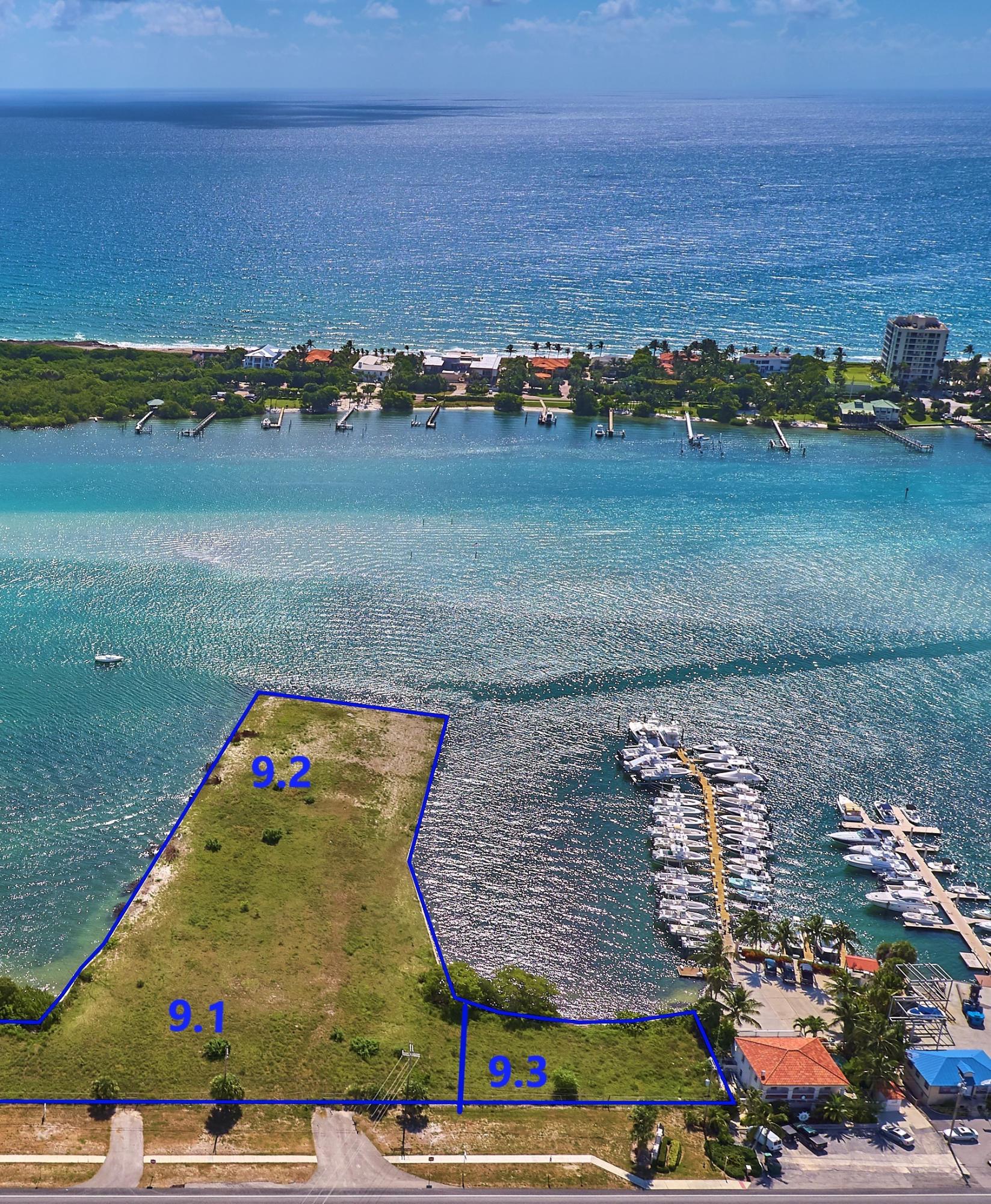 SITE PLAN APPROVAL IN PLACE FOR 16 TOWNHOMES ON PENINSULA.  APPROVAL RECEIVED 9/29/20. Parcels 9.1 & 9.2  South outparcel (9.3) also available ask for details but not included in this listing.  Gorgeous Waterfront Peninsula on The Crystal Clear Blue Water on Intracoastal.  Zoned Waterfront Commercial and R-3A.  Current owner working on application for dockage.  Approximately 3 miles from the Jupiter Inlet where the gulfstream runs closer to the shore than anywhere else in the US.  Beautiful site across from Jupiter Hills, near fabulous dining, boutique shopping and more.