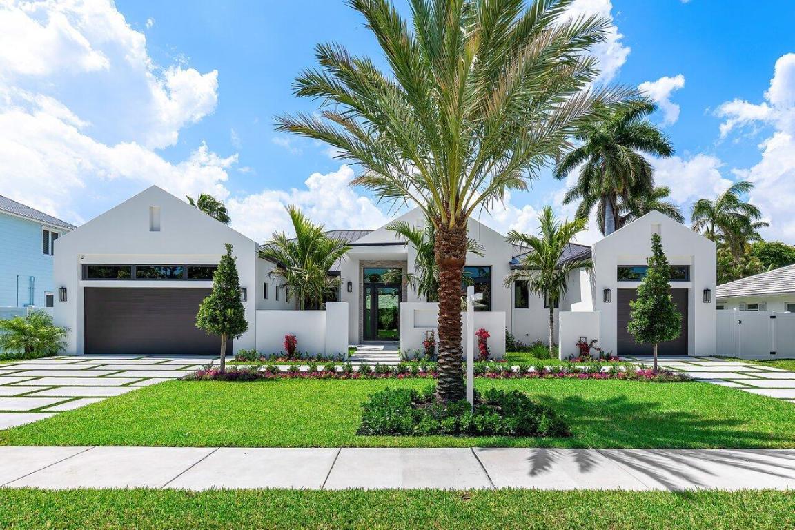 Step into luxury in this brand-new single story estate featuring a bold great room floorplan and a highly desirable split-bedroom design. The heart of the home boasts soaring high ceilings, enhanced by intricate custom details that exemplify craftsmanship and sophistication, all thoughtfully curated by the renowned design team at Clive Daniel. A grand primary suite with panoramic views of the backyard, and more importantly two private spa baths expansive closets.  This floorplan creates a seamless flow, with a three-way split, perfect for both entertaining and everyday living, while providing ample privacy to the bedroom wing. The home features four additional ensuite bedrooms, a bright built out office, and a playroom/den. The Chef's kitchen complete with Wolf & Subzero appliances and frameless European cabinetry. The outdoor space is equally impressive, with a sparkling pool and spa, complemented by a summer kitchen and covered patio-perfect for outdoor entertaining. A split three-car garage provides ample space for vehicles and even a golf cart. Located just minutes from the vibrant Atlantic Avenue and pristine beaches, this home offers the perfect balance of privacy, comfort, and prime location. Available furnished and decorated by Clive Daniels.