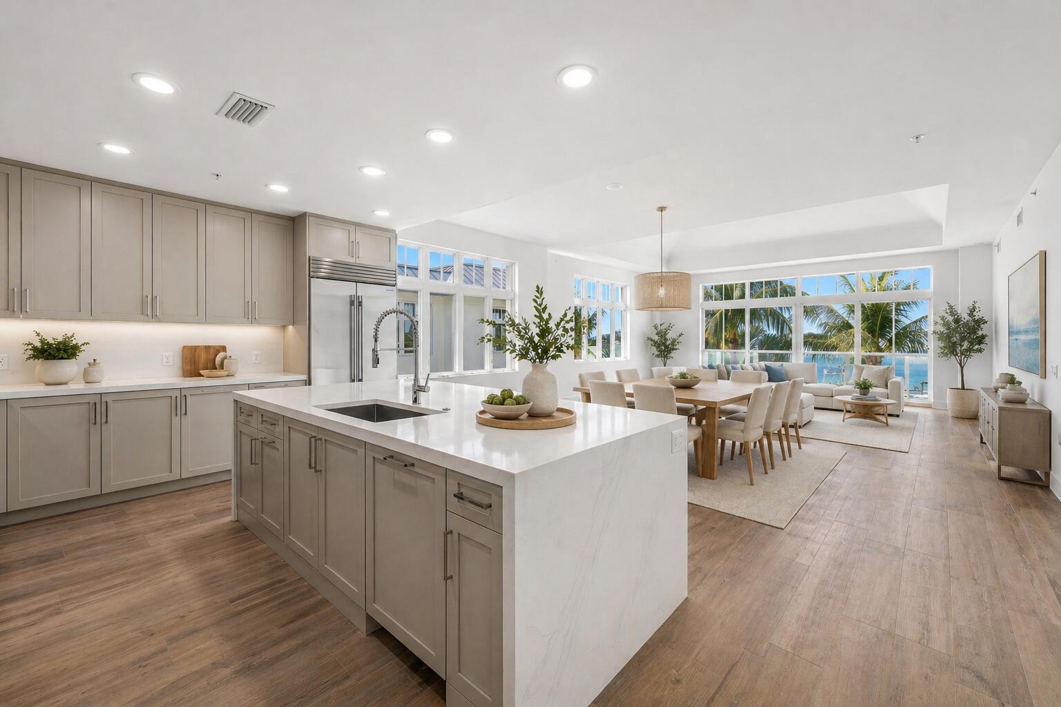 Waterfront living takes on a refined, approachable elegance from this beautifully designed second-floor residence at HAVN Residences & Yacht Club. Positioned within an intimate, low-density enclave in Palm Beach Shores, Residence 2204 offers a spacious 3-bedroom, 3.5-bath layout with a seamless connection to the surrounding waterfront setting. Thoughtfully designed for both everyday living and effortless entertaining, the open-concept floor plan creates a natural flow between the main living areas and a private terrace. Interior finishes reflect a sophisticated coastal-modern aesthetic, blending clean lines with warm, natural tones inspired by the yachting lifestyle. The chef's kitchen is both functional and striking, featuring an oversized island with storage on both sides, custom cabinetry, quartz countertops, and a full suite of Wolf and Sub-Zero appliances. A dedicated wet bar and generous pantry enhance both convenience and hosting potential. The primary suite offers a quiet retreat with a spacious layout, spa-inspired bathroom, and ample closet space. Each additional bedroom is privately positioned with its own ensuite bath, creating comfort and separation throughout, while a well-placed powder room adds convenience for guests. HAVN delivers a waterfront lifestyle designed for ease, with direct access to the Intracoastal and close proximity to both Peanut Island and the Palm Beach Inlet—ideal for those who value time on the water. The HAVN yacht club features a full-service marina with 52 slips designed to accommodate a wide range of vessels, offering flexibility for owners with varying boating needs. Residents also enjoy a resort-style pool and spa, fitness center, curated outdoor spaces, and seamless beach service with transportation and setup. For those seeking a full-time residence or coastal retreat with thoughtful design and meaningful boating access, Residence 2204 offers a balanced blend of privacy, functionality, and understated luxury. All images and visual materials associated with this property, including AI generated images, virtually staged photos, edited images, artist conceptual renderings, maps, site plans, floor plans, and other graphics, are provided solely for illustrative purposes. These representations may not accurately reflect current conditions and are subject to change without notice. No representations or warranties are made regarding the accuracy or completeness of these visual materials. Buyers should not rely solely on these materials and are responsible for independently verifying all property details.