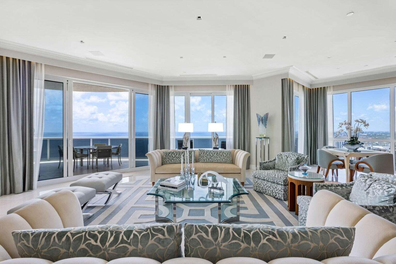 Breathtaking oceanfront views from this custom masterpiece located in the prestigious 5 Star Building L'Hermitage in Fort Lauderdale.

The residence features 4630 sq. ft. of luxurious living, exuding elegance and sophistication.
 Floor to ceiling windows and sliding doors maximize the expansive vista. The private elevator transports you to your foyer leading to the spacious ( 25x 33) living room and formal dining room (12 x 17) with custom cabinets and a full wet bar with wrap-around balcony overlooking the stunning Atlantic Ocean. 

The gourmet kitchen, equipped with top- of- the- line Miele Appliances, including two full size dishwashers, two wall ovens, cooktop, microwave, wine refrigerator and large walk-in pantry. There is a paneled sliding door above the sink that can be open or closed providing views of the ocean or closed for intimate dinner parties in the formal dining room.

There are two  en-suite oceanfront  guest bedrooms , one ensuite den/staff room. The expansive primary suite (38 x 22) with two en-suite bathrooms, sitting area and custom walk-in closet.The Media room( 13 x 14) can be converted to a bedroom if desired. There is also a full size laundry room and powder room to complete the picture.

The custom designed layout is perfect for everyday living and entertaining. 

The Hermitage is a 24/7 gated Concierge Building with incredible amenities too numerous to mention. PH-2810 comes with 4 garage parking spaces as well as  1 storage unit. 

Embrace the privilege of waterfront living with private beach, and unparalleled elegance.