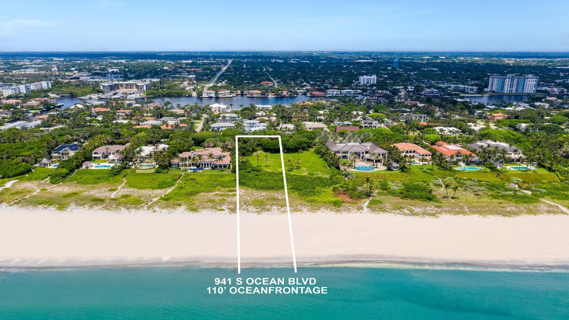 941 South Ocean Boulevard is one of the most extraordinary oceanfront land offerings in all of South Florida. Situated in the heart of Delray Beach's prestigious Estate Section, this remarkable parcel features 110 feet of direct ocean frontage and an impressive 700+ feet of depth from the road to the ocean, creating a scale and presence that is exceptionally rare. Set high on the dune, the property offers superior elevation, breathtaking vantage points, and the kind of setting that is becoming increasingly difficult to find along this coveted stretch of coastline. With its depth, privacy, and commanding position, this is a truly unique opportunity to create a world-class oceanfront estate in one of the most desirable enclaves in Palm Beach County.