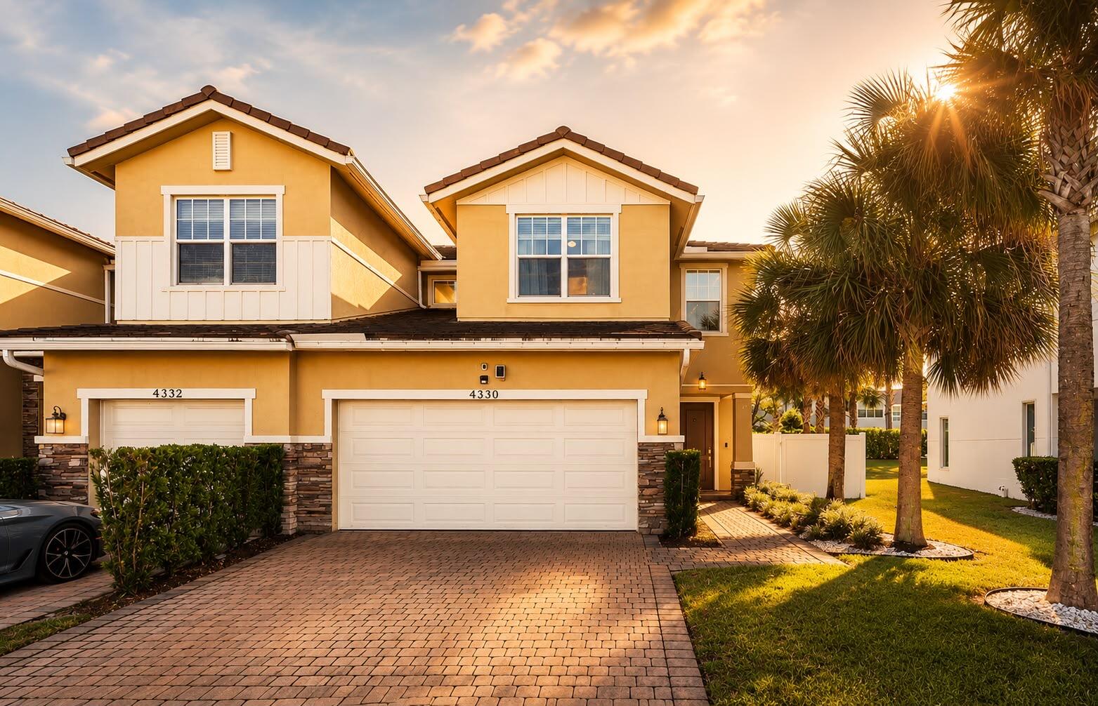 Corner unit, 2-car garage, 3 bedrooms, 2.5 bathrooms. Private fenced-in backyard, this 2020 new construction townhouse in a gated community is move-in ready. Community offers resort-style amenities. Open concept living room with quartz countertop kitchen, overlooking the backyard. Master suite with walk-in closet.