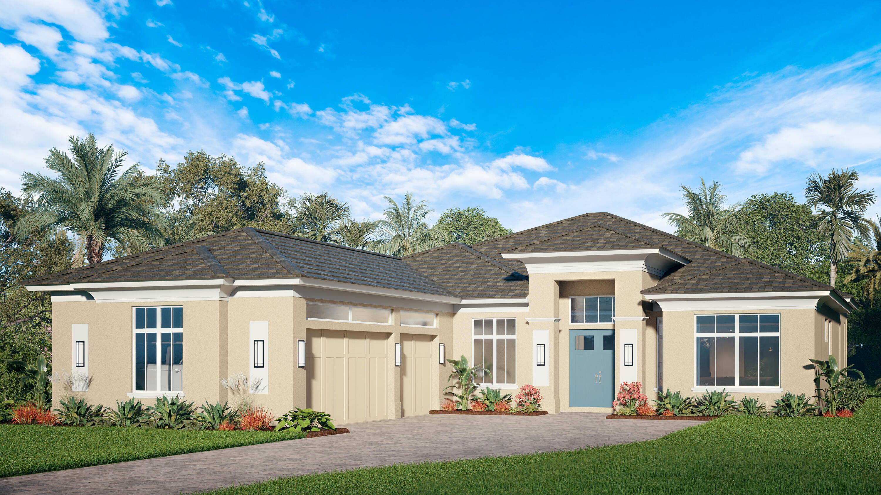 The Artistry, currently under construction, 4 brms, 4 baths, plus a club room and a den. Features include 33 x 33 porcelain tiles throughout, a chef's kitchen w/Quartz countertops & an oversized center waterfall edge island. Natural gas cooktop & top-of-the-line Café appliances, including a 42-inch built-in refrigerator. Great room offers a gas fireplace w/quartz inlay & hearth surround. The master suite includes double walk-in closets, a luxurious standalone tub, and a spacious walk-in shower. The club room flows seamlessly into the back patio, w/saltwater pool featuring raised water bowls.