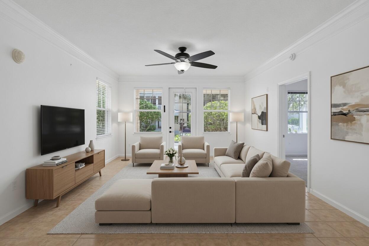 Rare Ground-Floor End Unit w/One-Car Garage In The Heart Of Abacoa. This 2-Bedroom, 2-Bath Condo Features a Desirable Split-Bedroom Floor Plan w/No Shared Walls & 2 Private Entrances. This Condo Offers The Feel Of A Single-Family Home While Providing The Convenience Of Condominium Living w/New HVAC (2024) & Detached Garage w/a Private Driveway Space For a 2nd Vehicle. Ample Guest & Off-Street Parking Throughout the Community. Just Steps From the Community Clubhouse, Features a Recently Renovated Resort-Style Pool, Fitness Center, New Playground, & Expansive Green Space. Prime Abacoa Location w/Quiet, Shaded Oak-Line Sidewalks & Bike Paths Leading Directly To Highly Rated Elementary & Middle Schools—Just 0.4 Miles Away. Also Connects you to Downtown Abacoa, Roger Dean Stadium, Scripps...... Max Planck, Florida Atlantic University & 2 Publix Shopping Centers, All Within Approximately 1.5 Miles.  Conveniently located Near Beaches, Golf, Fine Dining, Shopping & Airport.