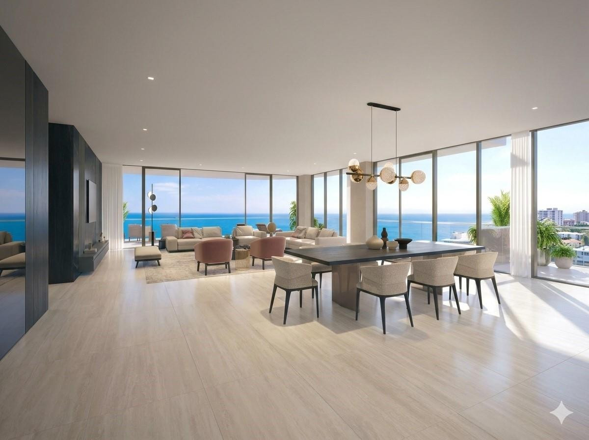 The crown jewel of Fort Lauderdale Beach is now available! The South Penthouse is the newest and largest penthouse at Selene Oceanfront Residences. Occupying the entire south side of the 26th floor at Selene Oceanfront Residences, this flow-through estate blends ocean horizons with vibrant city skylines. Delivered designer-ready, this rare 4-bed, 5.5-bath sky-mansion features a family room & media room, offering the ultimate blank canvas for personalization. The expansive Great Room, open kitchen, and wet bar flow seamlessly onto a wraparound terrace with unobstructed views. The east-facing Owner’s Suite boasts breathtaking sunrises, while 3 private guest suites capture western Intracoastal sunsets. Experience the pinnacle of luxury and unrivaled privacy in this one-of-a-kind residence.