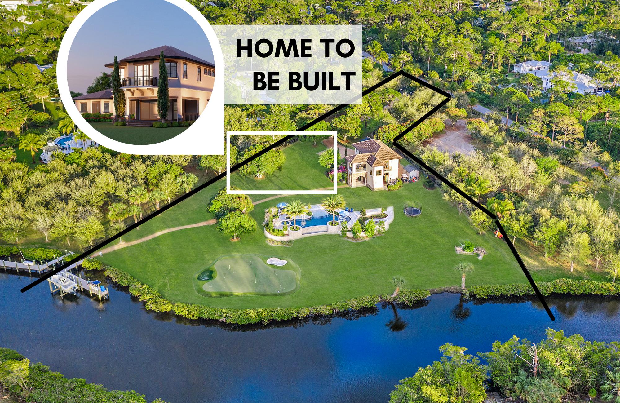 OPPORTUNITY AWAITS! If you have been searching for the PERFECT waterfront lot to build the home of your dreams, look no further! $3M AS-IS with approved building plans for main house or $5M total cost including building the main house. Available just in time for the 2021 summer season is this spectacular 2.43 acre cleared lot boasting 270 degrees of mesmerizing water views, a HUGE luxurious pool and spa, private dock + boat lift, and the most charming Tuscany-inspired guest house, PLUS it has already approved plans to build an incredible 6,000 square foot main house. 
Boasting 2,400 square feet of living space, 3 bedrooms, 2 full bathrooms, impact windows & doors, and stunning views of the pool and water, this gorgeous two-story CBS guest house is the perfect place to live while building your dream home. On the first level, you'll find two of three spacious bedrooms and a full bathroom, full size washer/dryer and a large, light + bright family room and wet bar for entertaining. The second level features stunning wood-look tile flooring and a gorgeous kitchen with solid wood espresso custom cabinetry, tile backsplash, stainless steel GE Cafe appliances, gas stove, and beautiful white Calcite stone countertops. With a built-in dining area, a huge family room & TWO balconies, there is plenty of space to entertain. Step outside on your main large balcony to find the perfect place to enjoy a cup of coffee or sip a glass of wine while catching a glimpse of a gorgeous South Florida sunrise or sunset over the serene waterfront setting. The expansive master bedroom boasts his and hers closets, a balcony, and an en suite with double vanities, a huge frameless shower with built-in steam room and impressive floor-to-ceiling tile. Guest house is equipped with upgraded electrical including a smart, Control 4 panel & surround sound system. 
--
Approved building plans for the Main House include a massive 6,000 square foot layout featuring 5 bedrooms plus a bonus room, huge loft, and separate wine room. [Buyer has the option to have their own home designed and built or they can hire the builder to use the existing approved plans] The main residence will be added onto the guest house -- the first level of the guest house will become a 4-car garage with the second level staying the same with the addition of an elevator to take you to the second level. A walkway and courtyard will lead you to the main residence which will sit in front of the spectacular, luxurious pool and spa. 
--
The backyard at 8209 SE Rivers Edge Street has the high-end luxury pool you've been dreaming of that will make you feel like every weekend is a stay at a five-star resort. A completely custom masterpiece, this Pebble Tec heated saltwater pool and spa has incredible stone features, a waterfall edge, beach entry and sun shelf areas, upscale landscaping with tropical palm trees, and custom lighting. Surrounding the pool is a gorgeous stone patio, and a real wood burning fireplace with a built-in stone bench. Not only does the pool area boast breathtaking views of the water, but it overlooks a 4500 sq. ft premium synthetic turf putting green complete with a 6-hole course. Follow the walkway to the end of the property to find the large, private dock with a 13,000 lb boat lift, perfect for living the ultimate South Florida boating lifestyle.  
--
Other added luxuries include a Viking electric gate upon entrance with gorgeous oak & mango trees lining the property. Don't miss this opportunity to build the home of your dreams while living in a gorgeous guest house on one of the most exquisite waterfront lots in Jupiter!