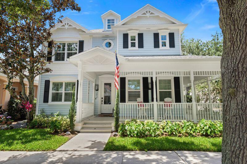 Experience refined coastal living in this stunning Abacoa home. This meticulously updated retreat blends classic charm with modern sophistication, featuring new impact windows and doors, a new roof, 6-inch baseboards, crown molding, and plantation shutters. The gourmet kitchen boasts custom navy cabinetry, crisp white quartz countertops, and premium GE Cafe appliances. The private backyard is an oasis centered around a heated saltwater pool, surround sound speakers, and retractable awnings. Set in a welcoming, family-friendly neighborhood, this home is zoned for highly regarded, schools within an A-rated district and is close to Roger Dean Stadium, restaurants and beaches. This home also features a den/office where you can close the door for privacy. Improvements and Upkeep:  Sellers put in over $300,000 into the model over time. The home was painted in the Spring of 2025.  A new hurricane door was installed on July 8, 2024.  The air-conditioning unit was replaced on 8-3-23.  Re-Roof 6/30/20.  All permitted.