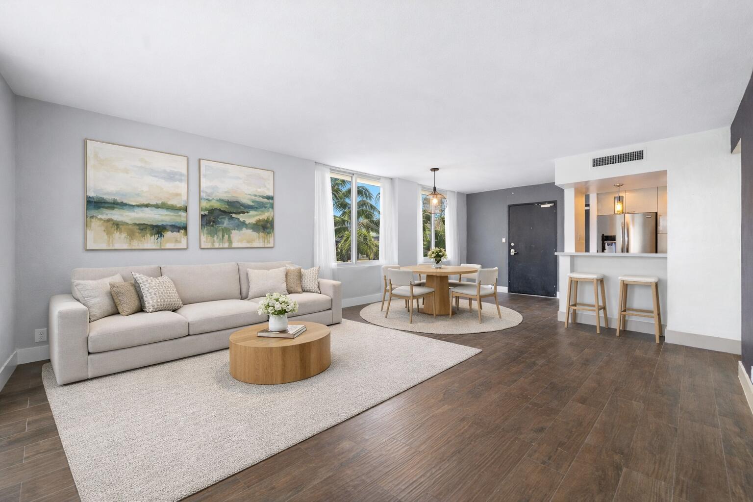 Best value at Mirador 1200. Turnkey north-facing corner 1BR with an oversized balcony and rare deeded covered parking!  Beautifully renovated throughout with a bright, open layout, impact windows, modern finishes, and an updated AC system. Natural light and corner positioning create privacy and a true move-in ready feel. Building improvements are underway with funded lobby and hallway upgrades, adding long-term appeal. Bayfront amenities include a heated pool and spa, fitness center, BBQ area, concierge, valet, and on-site market. HOA covers water, cable, internet, and trash. Prime West Ave location just steps from Trader Joe's, Whole Foods, Lincoln Road, and top dining. Financing-friendly building.