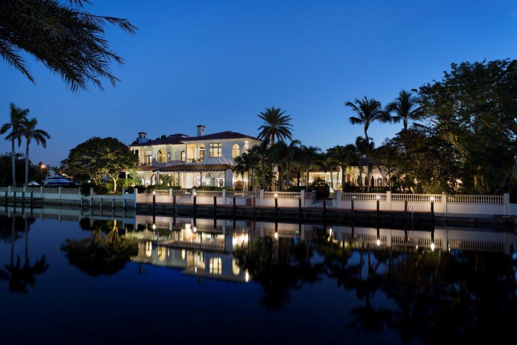 Giving glorious privacy and views on 208± feet of waterfront with yacht dockage, this one-of-a-kind Palm Beach-style estate stretches across two deepwater properties, set behind high hedges and landscaped with lush specimen trees.  As the centerpiece of the resort-style outdoor entertainment area, the formal pool is surrounded by a coquina stone patio among colonnaded loggias and swaying palm trees.  Hosting a full cabana bath plus an exercise room/bedroom, the poolside guest house opens to another outdoor living space featuring a fireplace plus an adjacent full kitchen and storage room. DISCLAIMER: The written and verbal information provided including but not limited to prices, measurements, square footages, lot sizes, calculations and statistics have been obtained and conveyed from third parties such as the applicable Multiple Listing Service, public records as well as other sources. All information including that produced by the Sellers or Listing Company are subject to errors, omissions or changes without notice and should be independently verified by any prospect for the purchase of a Property.  The Sellers and Listing Company expressly disclaim any warranty or representation regarding all information.  Prospective purchasers' use of this or any written and verbal information is acknowledgement of this disclaimer and that Prospects shall perform their own due diligence.  Prospective purchasers shall not rely on any written or verbal information provided when entering a contract for sale and purchase.  Some affiliations may not be applicable to certain geographic areas. If your property is currently listed, please do not consider this a solicitation. In the event a Buyer defaults, no commission will be paid to either Broker on the Deposits retained by the Seller.  "No Commissions Paid until Title Passes."  Copyright 2017 Listing Company. All Rights Reserved