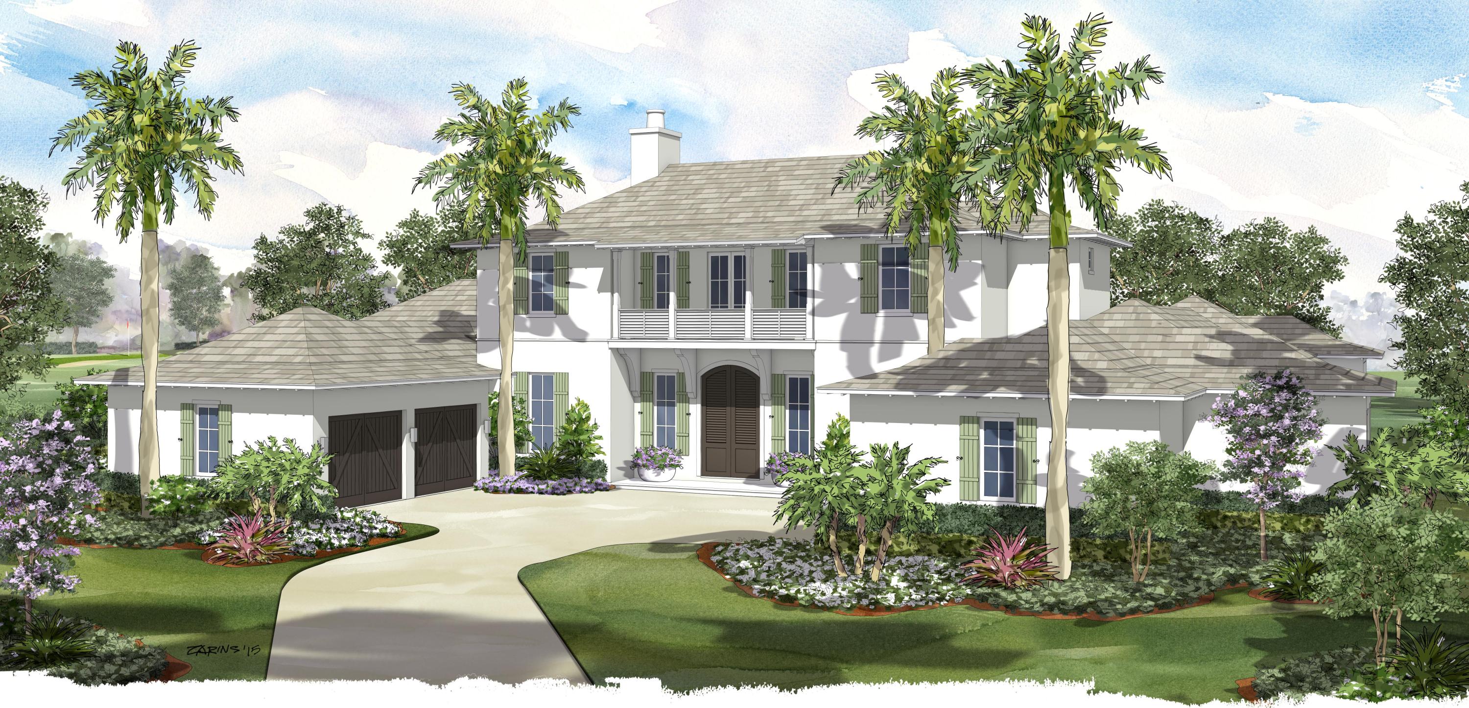 Stunning new construction currently underway in the exclusive Blue Cypress section of Palm Beach Polo and Country Club. This two-story estate home has five bedrooms, five full and two half bathrooms, with a split floor plan. The master suite is conveniently located on the first floor and enjoys easy access to the back patio. Wood floors and soaring ceilings are found throughout the home. Two attached garages house three cars. The grounds to include a beautiful pool area and outdoor entertaining space, lush tropical landscaping, and remarkable golf course views.