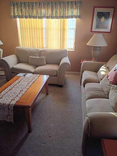 Turnkey Corner Condo in Desirable 55+ Century Village - West Palm Beach! This fully furnished, corner unit is clean, well-maintained, and move-in ready—just bring your toothbrush! It features central A/C, wall-to-wall carpeting, and tile in the kitchen and bath. Located in a vibrant gated community with 24-hour manned security, Century Village offers unmatched value with resort-style amenities, clubs, entertainment, and a warm social atmosphere. Enjoy peace of mind with a great association and friendly neighbors.