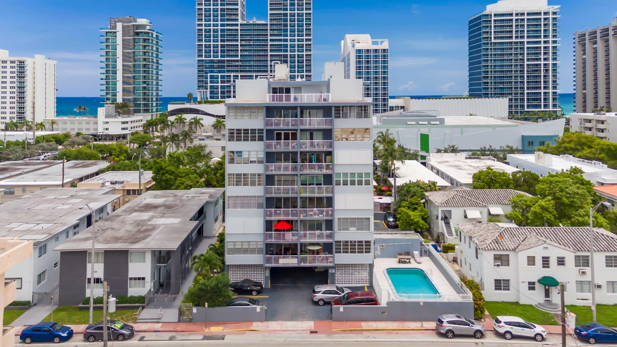 REMODELED 2-bedroom, 2-bathroom unit in a prime location of Miami Beach ! FEATURES KITCHEN w/ QUARTZ COUNTERTOPS , includes WASHER & DRYER. NEWER FLOORING. Enjoy the convenience of being within walking distance to the beach, restaurants, shops, coffee houses, schools, and more. This unit offers a fantastic lifestyle in a desirable area. The property features a secure lobby, a community pool, an elevator, and one assigned parking space. Building has reserves and all assessments have been paid by seller. WALK TO BEACH.!! 2 BLOCKS FROM BEACH.  FINANCING OK. Unit is currently leased.  until October 31st 2026.