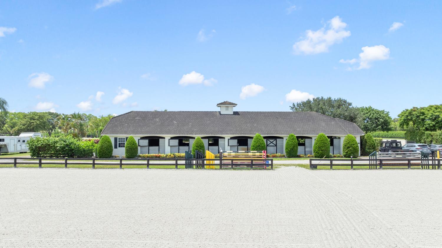 LOCATION, LOCATION, LOCATION!   Fantastic opportunity in coveted Saddle Trail!  2.689 acre farm.  1.7 mile straight hack on maintained bridle path to show grounds.  13-stall center aisle barn.  Mats, fans, and water in each 12x12 stall. Laundry room/break room with 1/2 bath.  Feed room. 2 wash racks.  Covered patio area.  Treadmill hookup.  230 x 126 sand arena. 5 generous paddocks.  RV Hook up.  This farm will not last do to its  fantastic location.    More photo's coming soon!
