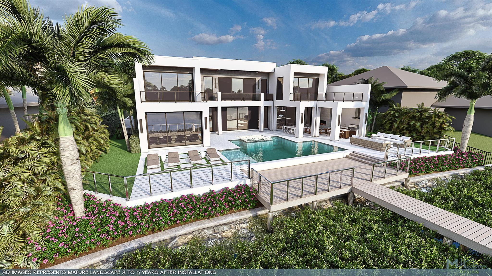 Discover the best of luxury living in this custom waterfront Coastal Contemporary estate, ideally situated on the coveted Spinnaker Lane in Admirals Cove.  Located on a quiet cul-de-sac just moments to the club, this property offers 100 feet of water frontage with quick access to the Intracoastal and no fixed bridges. An exceptional opportunity for boating enthusiasts.  
Designed for privacy and refined elegance, the home features 5 bedrooms, 5 full baths, 2 half baths, and 7,285 SF of interior living space and 9,675 total SF. Soaring ceilings, walls of glass, and meticulous attention to detail create a bright inviting atmosphere ideal for both entertaining and everyday living. The first floor features a luxurious primary bedroom with his-and-hers walk-in closets and a beautiful outdoor shower, in addition to separate living, dining, and family rooms, a glass-enclosed office, and a statement glass wine room. The chef's kitchen is anchored by an oversized island and connects to a fully outfitted scullery with its own refrigerator, stove, sink, and cabinetry combining beauty and practicality. Upstairs, a second family room and four en-suite bedrooms showcase dramatic balcony water views, offering space and comfort for guests and family alike. Additional highlights include an enormous lanai with room for outside dining, BBQ grill and TV viewing area with stunning water views and a 4-car garage. This home comes with a sought-after Sports Membership, with the ability to upgrade to Full Golf. Estimated completion: December 2026. Admirals Cove is a Platinum Ranked Country Club in South Florida, offering an exceptional lifestyle with a wide array of amenities. Residents enjoy 45 holes of championship golf, a state-of-the-art marina with deep-water and ocean accessno fixed bridgesand a vibrant racket sports scene featuring both tennis and pickleball. The community features two clubhouses with multiple dining venues, a luxurious spa and salon, a fully equipped fitness center, and 32 private guest suites exclusively for members and their guests. Admirals Cove also hosts a year-round calendar of social events, all within a secure, gated environment with 24/7 roaming security and on-site paramedics.