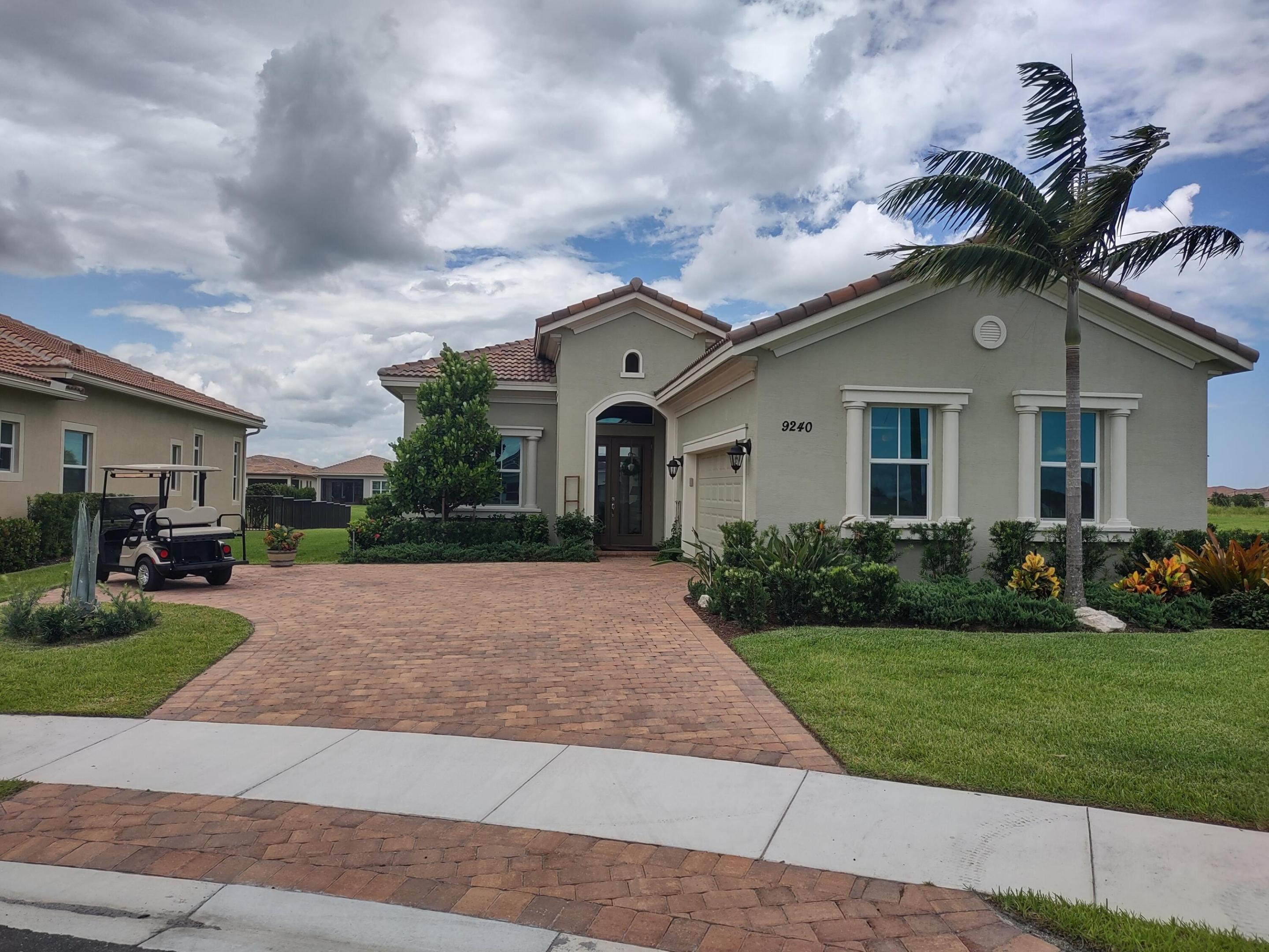 A UNIQUE LISTING IN THE ESTEEMED PGA VERANO WITH MANY WONDERFUL FEATURES LISTED BELOW. Lake Front home within the exclusive resort style subdivision at PGA Verano. Live within a bike ride to Tradition in Port Saint Lucie without all the traffic. This community is unlike any other. Just some of the Verano benefits include: An indoor lap pool, resort-style outdoor pool, Har-Tru tennis courts, South Florida's largest private pickleball center, featuring 27 courts, a fully equipped fitness center with EGYM smart fitness equipment, and more. This property has many unique features not found in most homes in Verano. 1) Located in the exclusive Crestwind section. Crestwind is the only section within PGA Verano that has its own private gate and exclusive community pool. 2) If you want privacy this house is the one. Besides being in Crestwind the house is on the last street and on the last lot. This Cul de Sac lot is larger than most others and has no other house on the right. 3) This larger lot allows for an extended driveway for a third car. 4) The community walkway ends at your house (thus a very limited amount of traffic), walk out the door and begin your walk or jog. 5) The lot allows for extra landscaping along the right side maintained by the association. Let's move on to the actual features of the property. Stunning upgrades that include the following: The modern kitchen has white cabinets with granite countertops, stainless steel appliances and glass backsplash. Large light gray floor tile. Stylish main bathroom with quartz countertop vanities. Decorative wood beams in the entryway and living room. Custom built-in moldings. Unique light fixtures. Glass front door. Screen paver porch. Hurricane impact glass and more. The benefit of the Alissa model is the additional half bath and a flex room. This room is currently being used as an office. It also can be used as a formal dining room, den or even a fourth bedroom by adding an additional door since it has a closet. See all the attached photos and schedule a showing for a more personal look. Washer, dryer and garage refrigerator is not included in the sale.