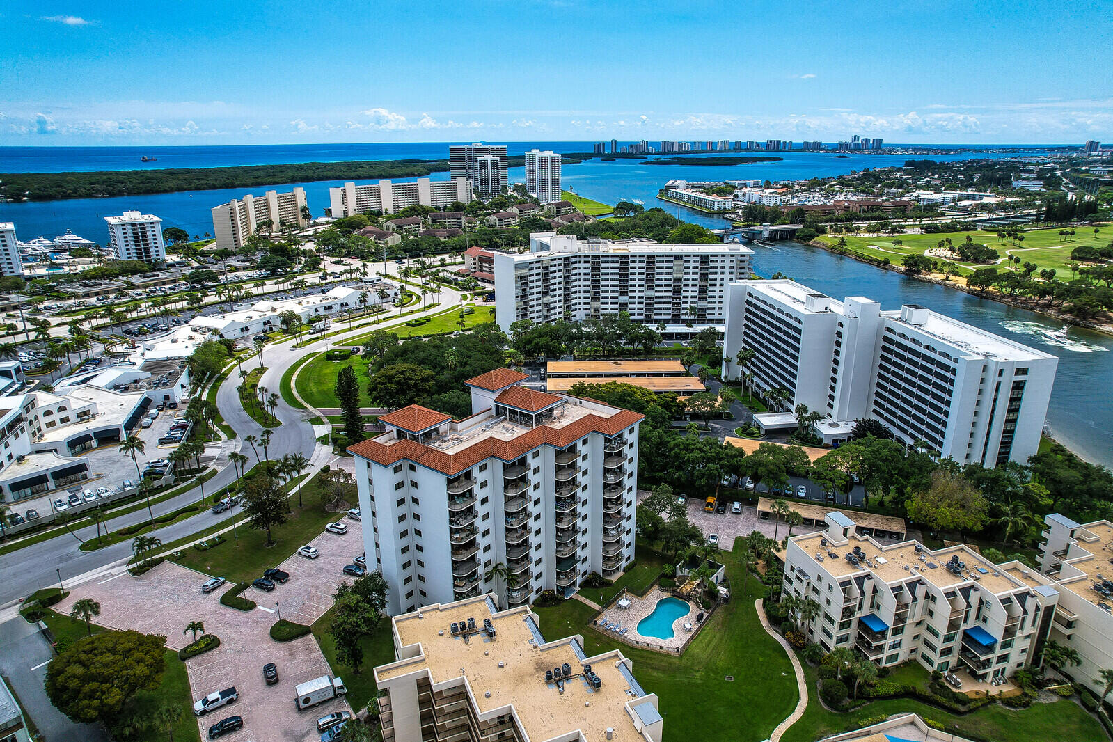 Watch the gorgeous sunsets from this 9th floor condo which has 2 bedroom, 2 full baths and 1,725 square feet under air. You also have views of the intracoastal waterway, North Palm Beach country club which has membership and public golf course, This condo has been upgraded with the highest wood plank flooring, stainless steel appliances, full front loading washer and dryer, breakfast dining room, a den or office with bay windows overlooking it all. Also it has hurricane impact windows complete, freshly painted, clean ready for immediate move in. Community has a community pool, elevator, and great location. Close to restaurants, shopping , boating the best Florida beaches. Call make appointment to see this gem