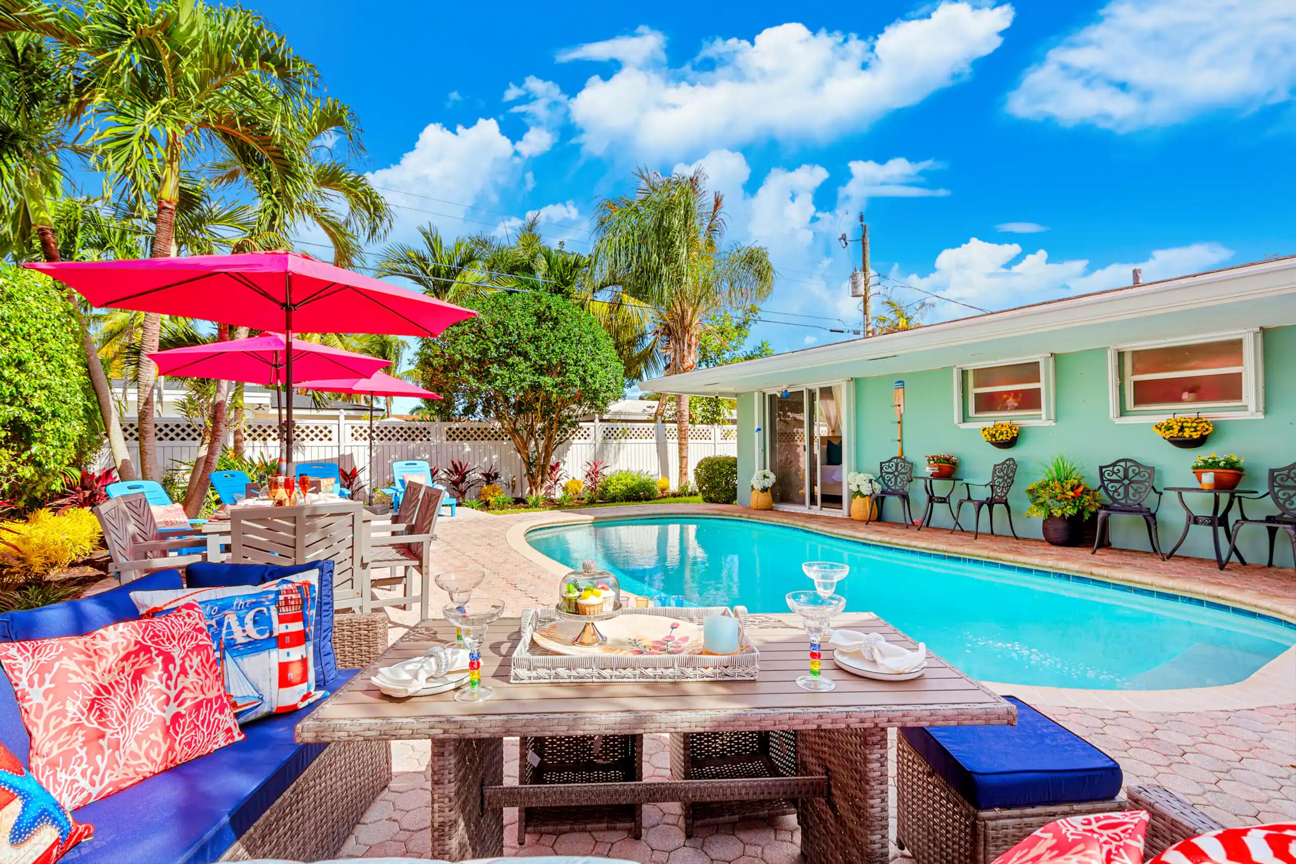 This newly renovated and beautifully furnished 4-bedroom, 2-bath pool home is the perfect seasonal getaway, located just minutes from the beaches and all of the dining, shopping, and entertainment that Fort Lauderdale and Lauderdale-by-the-Sea have to offer.  Enjoy designer finishes, high-end furnishings, a heated pool with lounge chairs and umbrellas, a grill, coffee bar, and every amenity needed for a stress-free stay. The home comes complete with kitchen essentials, dishware, linens, towels, games, and so much more—just bring yourself and start enjoying the Florida lifestyle.  Located in an idyllic neighborhood close to the beach, waterfront dining, cafes,  and essential and boutique shopping. Available as a furnished off-season rental from June through November.