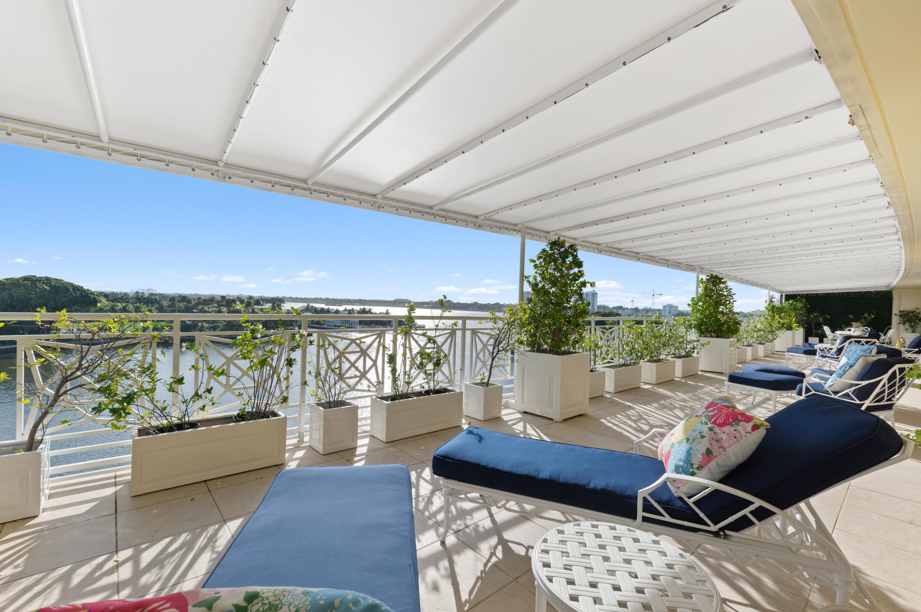 Rarely available penthouse - totally updated in grand Palm Beach style.  Prestigious ''The Villas''.  Steps to the Everglades Club and Worth Avenue with dining, shopping and social events minutes away.  Spacious rooms - including a HUGE master suite with sitting room, elegant his/her baths and two additional bedroom suites for guests.  One of the largest covered patios in Palm Beach with breathtaking vistas of the intracoastal looking south, with a wide bay across the street and the ocean to the east.  Lives like an estate in the sky with dining room seating 10, large kitchen, stunning designer detailing.  Well managed and staffed - trouble free Palm Beach living at its finest.