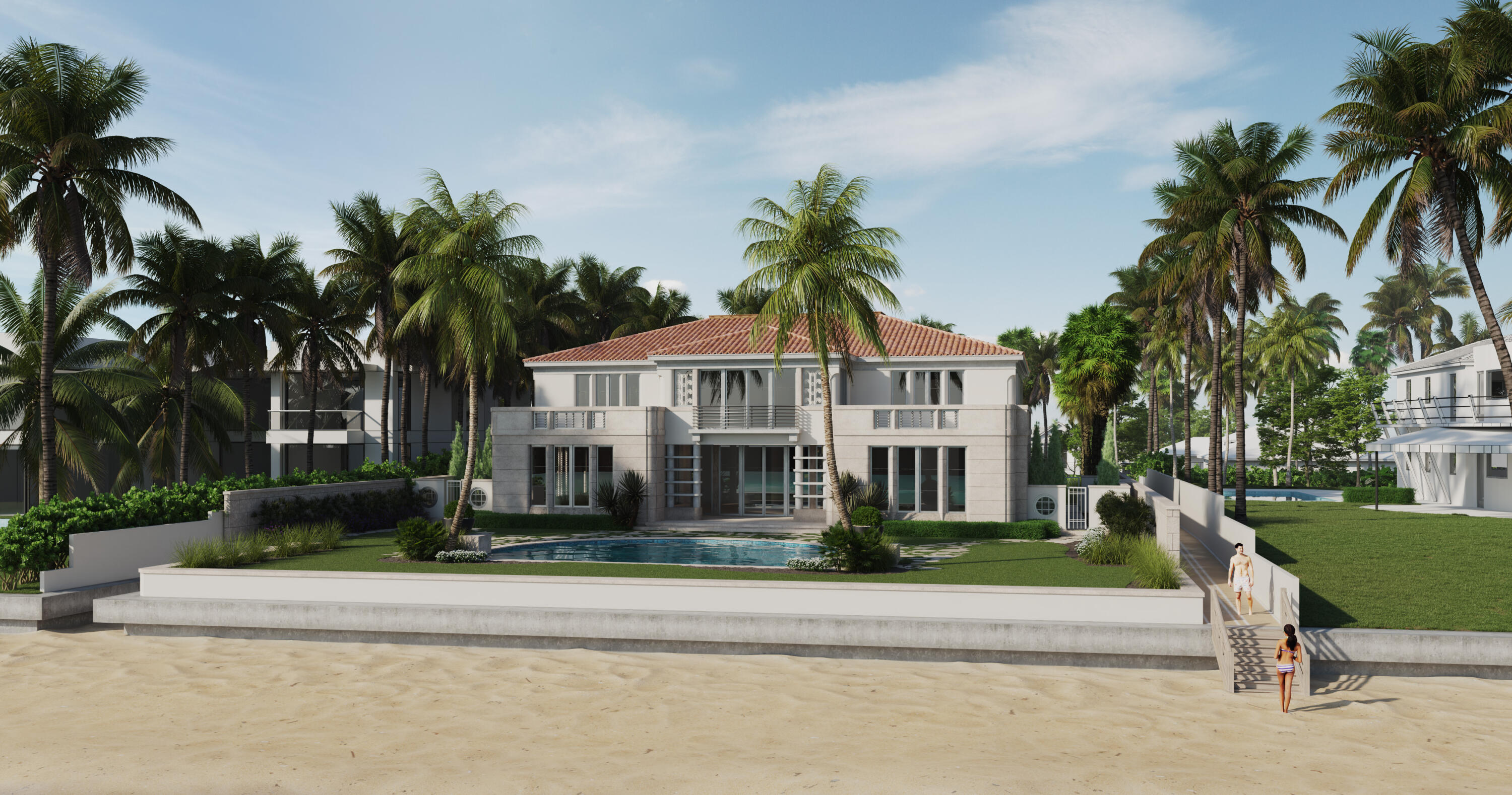 ''Toes on Sand'' - Oceanfront Luxury Redefined
Under Construction- Estimated Completion Spring 2026. Experience the ultimate in Oceanfront living with ''Toes on Sand'', a brand new Sabatello-built coastal masterpiece positioned directly on the beach in one of Palm Beach's most coveted locations. Designed by the renowned team of Portuondo & Perotti, this Art Deco-inspired estate blends timeless elegance with contemporary luxury. The residence features a natural coral stone exterior cladding barrel tile roof, and expansive walls of glass capturing breathtaking panoramic Oceanfront views from every major living space. Thoughtfully planned for both comfort and grandeur, the home opens seamlessly to sprawling patios and terraces, surrounded by the lush, mature tropical landscaping ensuring beauty and privacy. Below the surface, a state-of-the-art underground parking vault accommodates 10-14 vehicles, an extraordinary feature ideal for the discerning car collector. Adjacent spaces include a private gym, wine room, full bath, and customizable bonus areas- perfect for entertainment or personal retreat. "Toes on Sand" represents a rare opportunity to own a true Oceanfront estate of architectural distinction, crafted with Sabatello Construction's signature excellence and attention to detail.