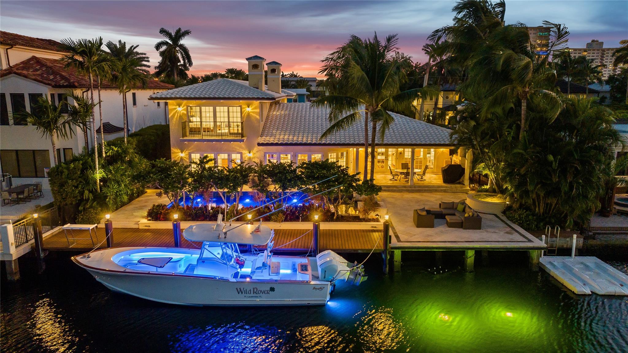 Major Renovation from 2006-2008 (total A/C SF including garage: 4,961) This Florida home boasts an exceptional layout with 85' of ocean access and an air conditioned 2-bay garage. Residing in the privately patrolled Seven Isles community in Las Olas steps from restaurants and beaches. Designed by architect Bill Storrs, it blends elegance and functionality. Chef's kitchen fully equipped with top-of-the-line Wolf, Sub-Zero, and Gaggenau. Marble and stone adorn all bathrooms, including a steam shower, ground-floor in-law suite and cabana bath. House generator, spa + saltwater heated pool, complemented by three gas fireplaces for cozy evenings. Large primary bedroom suite offers a balcony with views of the pool and waterway while catching the ocean's breeze.  *HOA is Voluntary