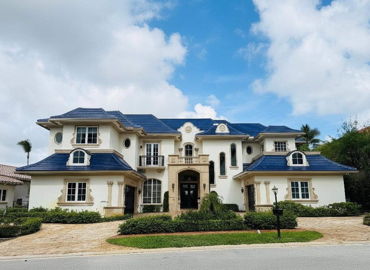 Commanding serene lakefront and double fairway vistas, this 2-story, 6 bedroom,7 1/2 bath estate embodies timeless elegance and European-inspired sophistication. Designed with extraordinary attention to detail, the residence showcases stately architecture,a custom royal-blue roof,and exquisite gold-inlaid finishes throughout.The grand living room impresses with soaring volume ceilings, a wood-burning fireplace, and a custom bar area that creates an inviting setting for elegant entertaining. The gourmet island kitchen combines beauty and function with light oak 42" cabinetry, granite countertops, tile backsplash, gas cooking, premium appliances, and a charming breakfast nook overlooking the water.The family room offers an elaborate entertainment center and detailed gold-accented ceiling ++ The primary suite on the main level offers a sanctuary of comfort and style, featuring walnut floors, dual custom-fitted closets, and separate his-and-hers bathrooms. The library exudes sophistication with built-in cabinetry, intricate ceiling detail, and tranquil lake views. A guest suite with full bath completes the first floor. A winding staircase and private elevator lead to the second level, appointed with a spacious loft, 4 additional bedrooms, and a media room designed for relaxation and entertainment. At the base of the staircase lies a 1,500-bottle wine cellar crafted for the discerning collector. The outdoor living space is equally impressive, offering a resort-style pool, spa, and summer kitchen overlooking the picturesque lake and golf course—perfect for grand-scale entertaining or serene retreats. Additional highlights include travertine floors in the living areas, Venetian plaster walls, custom stained-glass window accents, designer window treatments and lighting, a circular travertine driveway, impact windows and doors, and 2 laundry rooms. (Exclusions: Dining Room & Powder Room chandeliers, 4 Foyer sconces.)