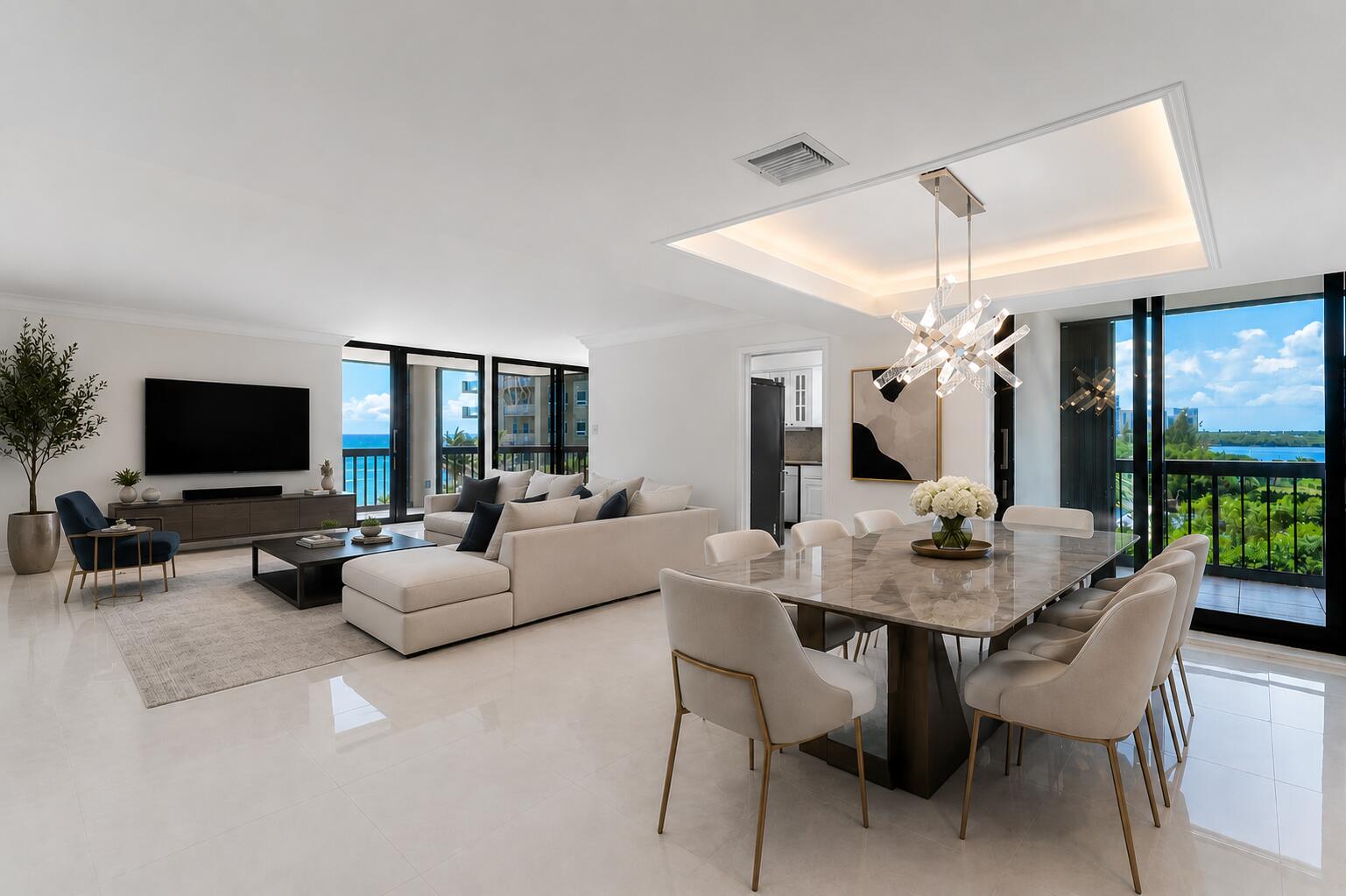 Discover the pinnacle of coastal living in this stunning 2-bedroom, 2-bathroom corner residence located within the prestigious Eastpointe community on Singer Island. Enjoy breathtaking ocean and Intracoastal views from every room in this gated, resort-style enclave. The interior features elegant tile flooring, a gourmet kitchen with stainless steel appliances, a wine fridge, and designer touches throughout. The primary suite offers dual sinks, dual showers, and custom his-and-hers closets. Complete floor-to-ceiling impact windows fills the space with natural light. With two private balconies, direct beach and pool access, a fitness center, a community room, and 24/7 front desk support, this is island living at its finest.
