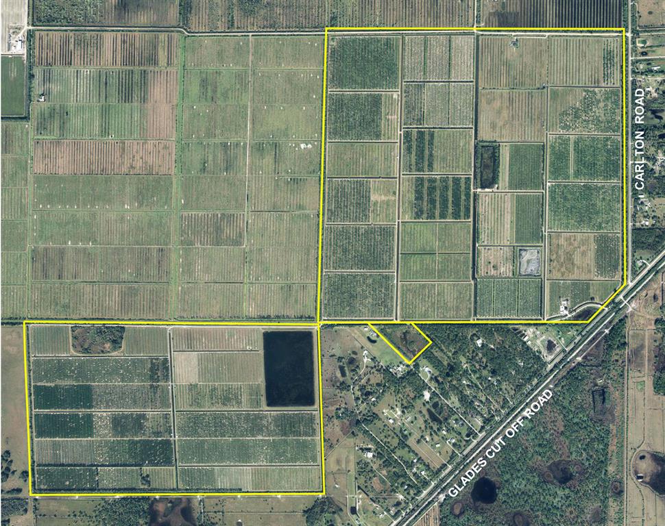 1,034ac Agricultural Land with multiple uses: cattle grazing, citrus groves and peach orchard. Excellent irrigation and water control throughout. 4,430 feet of Paved Road Frontage. Two CBS homes on site, one converted to peach packing & shipping. Several shop & storage buildings. Agricultural Exempt Taxation on all.
This paved frontage farm is well-located with high net-usable acres and versatile uses: citrus, peaches, farmland and pasture. The on/off irrigation and drainage pumping systems with reservoirs are efficient and permitted to year 2033. The farm is surrounded by Florida Power & Light's 1,700ac (future) Solar Farm and the 3,107ac McCarty Ranch Preserve recreation area.