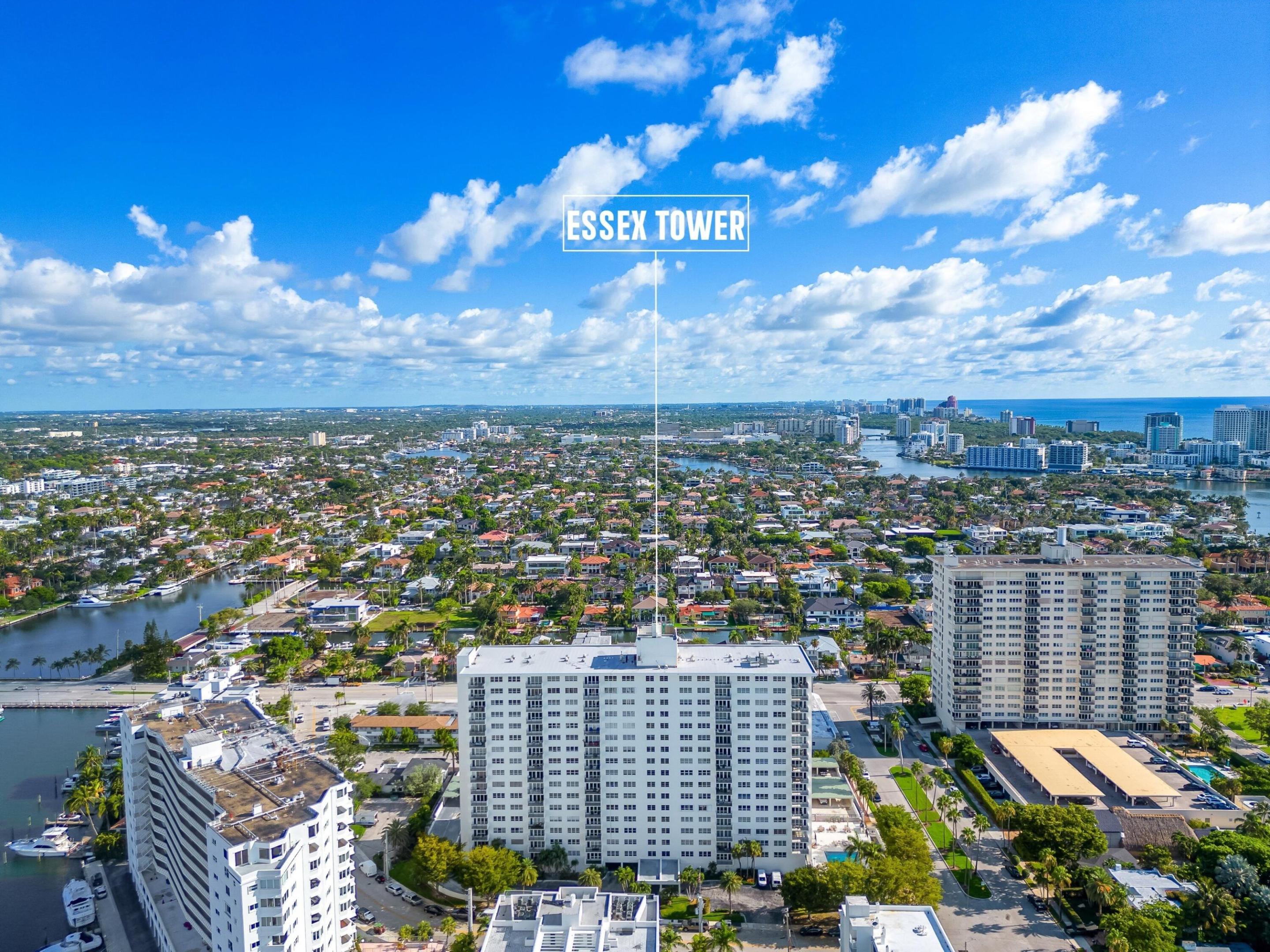 Spacious 2 bed/2 bath corner unit condo at Essex Tower. Updated unit with spectacular views of the ocean and intracoastal to the North and stunning skyline views of Downtown Fort Lauderdale to the West. Condo has new impact windows and doors throughout. Fantastic location just off Las Olas Blvd. only a half mile to the beach and less than a mile to the shops and restaurants on Las Olas Blvd. Building has 24 hour security, great pool with summer kitchen, gym and other amenities. This unit is move-in ready and offers the best of South Florida living!