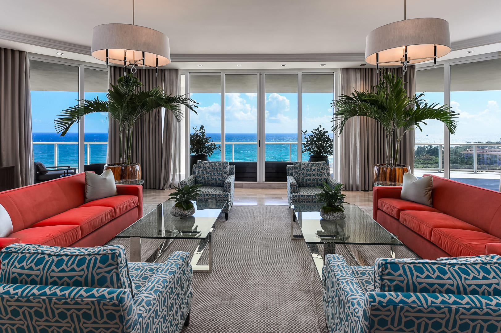 This is truly a spectacular furnished property, located in the exclusive The Ritz Carlton Residences on Singer Island.  This Tower Suite, of which there are only six, boasts 7445 square feet of luxurious living, with 1735 square feet of outdoor living space with unobstructed direct ocean and intracoastal views.  Features; private elevator entrance, 4 Bedrooms, 5.5 Bathrooms, Formal Dining Room, Den, Sitting room off the Master, dual master bathrooms and enormous dual walk-in closets. This residence has so many upgrades including, temperature controlled walk in wine vault behind the wet bar, 10.4-foot ceilings, high-end electronics with nest thermostat, high-tech security with key pad entry, floating ceilings, recessed lighting, 4 zone air and electronic shades throughout. For the car collector, this residence comes with 6 parking spaces including Tesla charging stations, which you can no longer install. There is also a large private air-conditioned storage unit and a cage storage. The Ritz Carlton Residence features superior services and amenities including, 24-hour lobby concierge and gatehouse, infinity beach pool, lap pool and cabanas, fitness center, theater, on-site restaurant, library, club room, and private grill area.  Location, location, location, close to shops, airports restaurants! Price improvement for immediate sale.