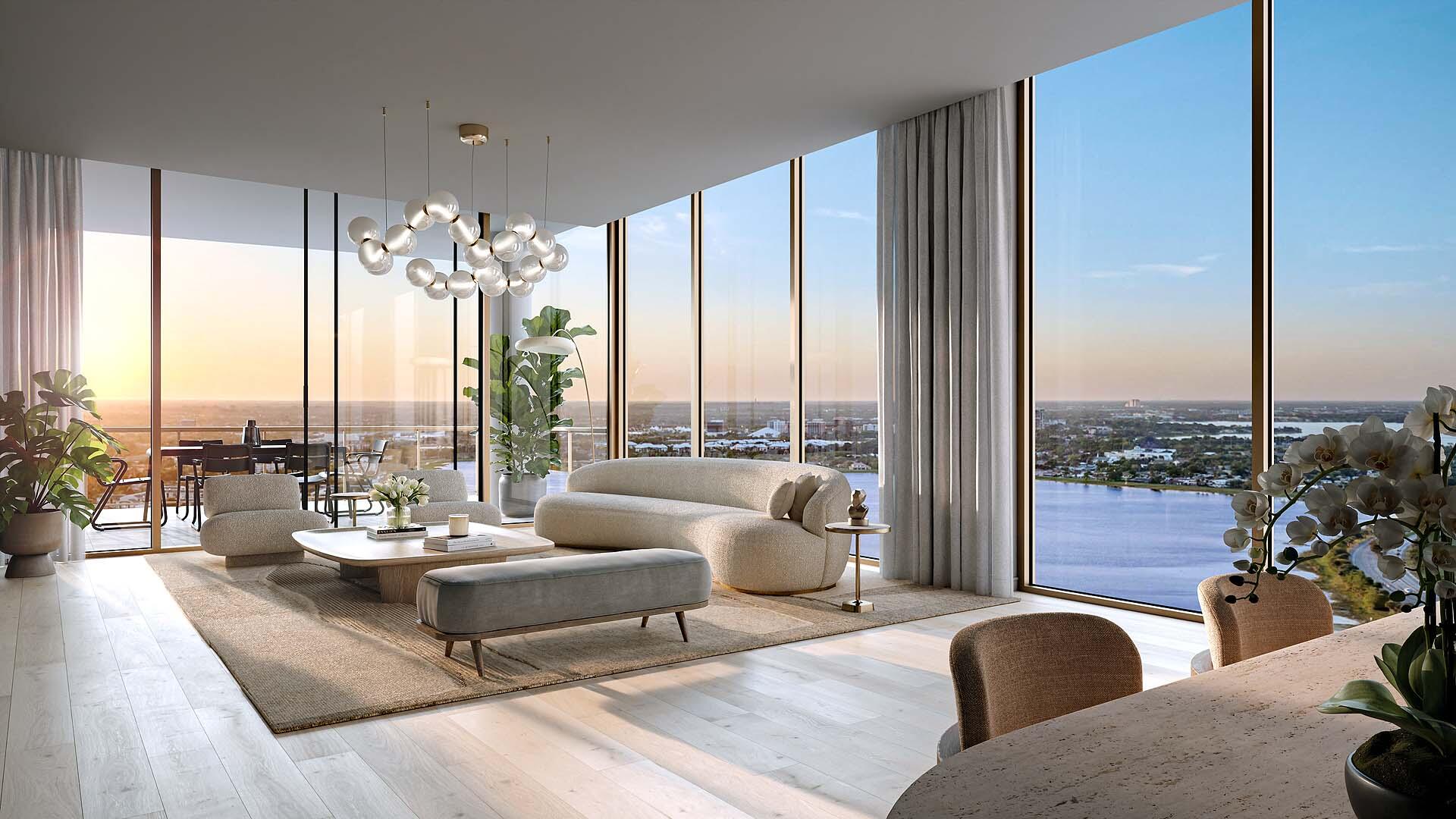 Discover West Palm Beach's newest waterfront living at The Berkeley, a luxury tower envisioned by Al Adelson, the developer of The Bristol and designed by Arquitectonica. Residence 1808 is a beautifully appointed 3 bedroom home on the 18th floor featuring light filled interiors and a deep west facing terrace overlooking Clear Lake with spectacular sunset views and seamless indoor outdoor living. Private elevator entry opens to a thoughtfully designed layout with contemporary finishes ideal for both everyday comfort and elegant entertaining. Ideally positioned moments from CityPlace, premier dining, cultural venues and Palm Beach International airport, The Berkeley offers curated amenities, privacy, and a sophisticated lifestyle within one of South Florida's fastest evolving luxury markets. All images and visual materials associated with this property, including AI generated images, virtually staged photos, edited images, artist conceptual renderings, maps, site plans, floor plans, and other graphics, are provided solely for illustrative purposes. These representations may not accurately reflect current conditions and are subject to change without notice. No representations or warranties are made regarding the accuracy or completeness of these visual materials. Buyers should not rely solely on these materials and are responsible for independently verifying all property details.