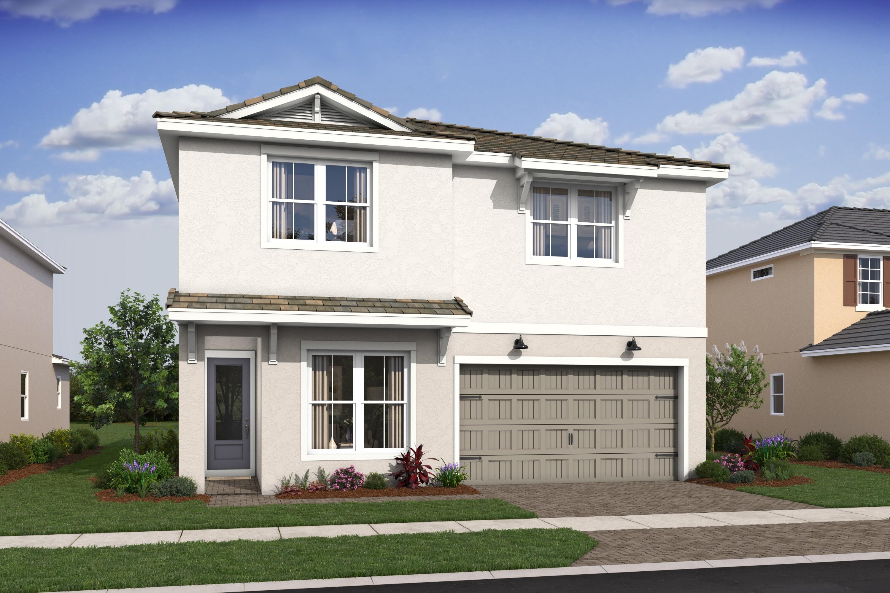 Discover the Rhodes at Parkside, a beautifully designed 5-bedroom, 4-bath home featuring a desirable split floor plan and peaceful garden views. This spacious layout offers a versatile loft and dedicated workstation, perfect for today's lifestyle. The farmhouse-inspired interior showcases rich chestnut brown kitchen cabinetry, quartz countertops, and premium GE Café stainless steel appliances. Elegant 6" x 36" porcelain plank tile flooring flows throughout the main living areas downstairs, while plush carpet adds comfort upstairs. Combining style, functionality, and modern design, this home is an exceptional opportunity in the sought-after Parkside community.