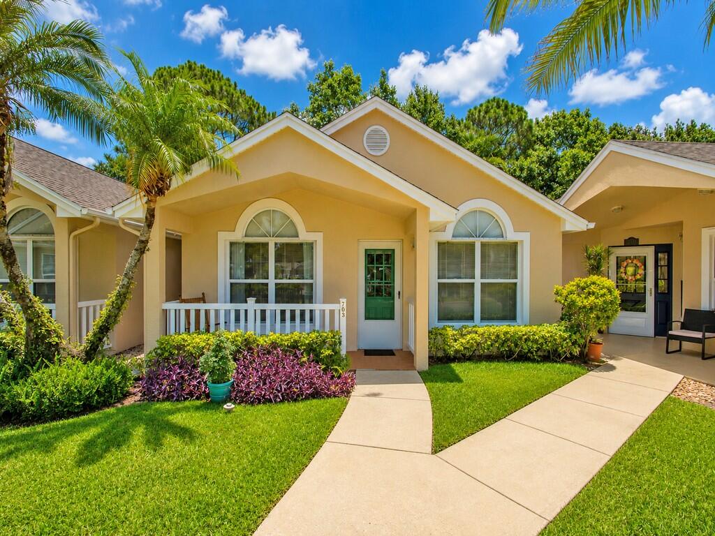 Beautiful move-in ready villa located in Kings Isle, a desirable 55+ community. This well-maintained home offers 2 bedrooms suite, 2 bathrooms, and a convenient assigned parking space at the entrance of courtyard. Features tile flooring throughout, updated kitchen with white cabinets, Stainless Steel appliances and beautiful backsplash. Villa is being sold Turnkey and is equipped with Hurricane shutters for your peace of mind, W/H 2025 and A/C 2016. Relax and unwind in the spacious screened and enclosed lanai perfect for entertaining.  Hassle free HOA includes Lawn Care, internet, cable, and manned guard gate. Welcoming Resort style Clubhouse with recreational facilities and over 40 clubs to keep you entertained. Conveniently located near shopping, medical center, golf course, and I-95.