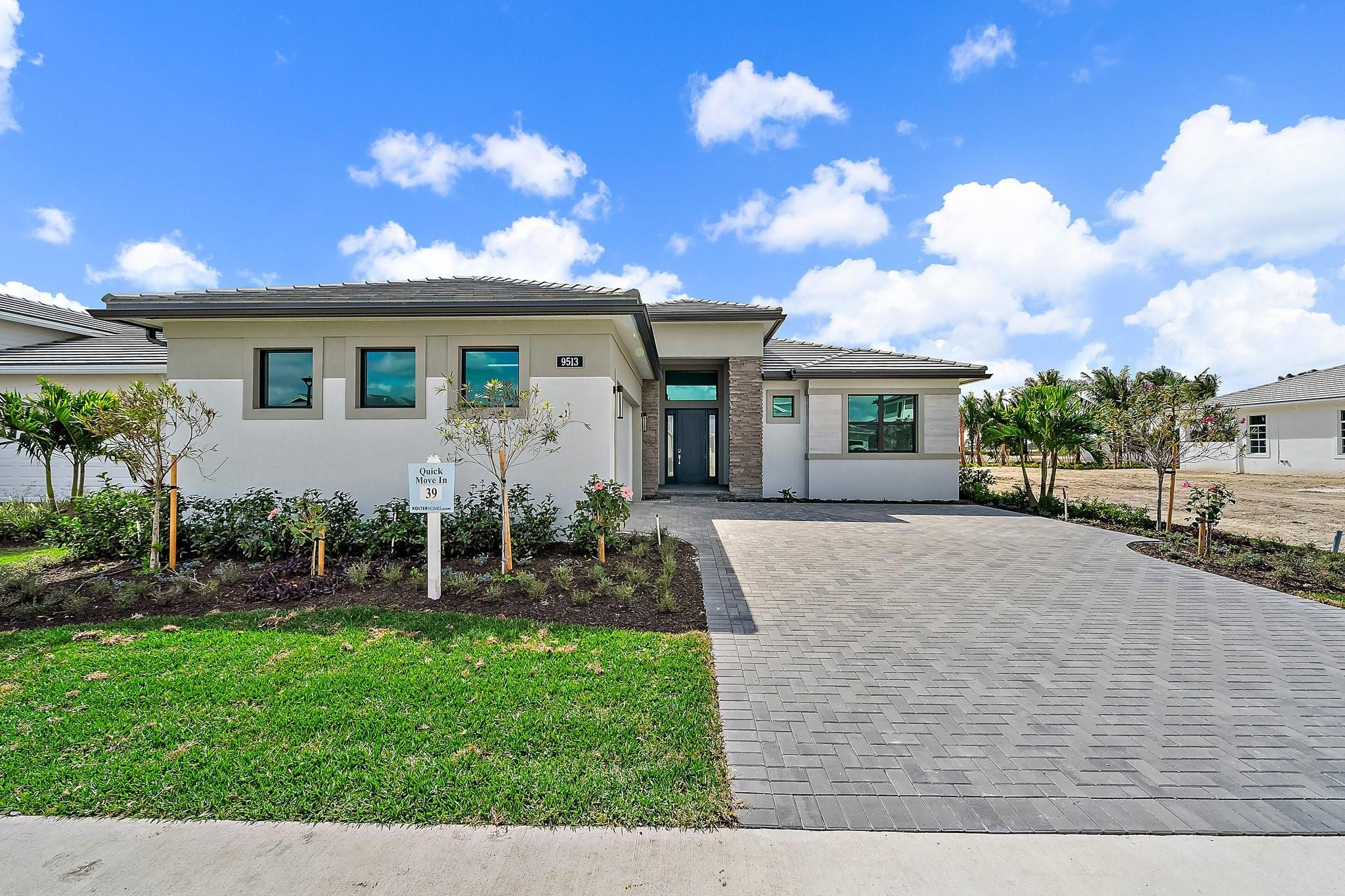 ***New Construction** Move in ready. Welcome to the newly built Riley floorplan by Kolter Homes, located in the gated community of L'Ambiance at Avenir. This spacious and elegantly designed home features 3 Bedrooms, 3.5 Bathrooms, a Flex Room, Great Room, Dining Room, Covered Lanai, and a 2-Car garage. Ideally positioned near the neighborhood entrance, mail kiosk, and the future Great Egret Clubhouse, this home offers both convenience and luxury. A striking 16' wide by 10' tall sliding glass door opens the Great Room to the lanai, creating a seamless indoor-outdoor living experience. Includes sink and cabinets in Laundry room. Gourmet kitchen. Covered lanai creates outdoor living space connected to the Great Room ready for entertaining.