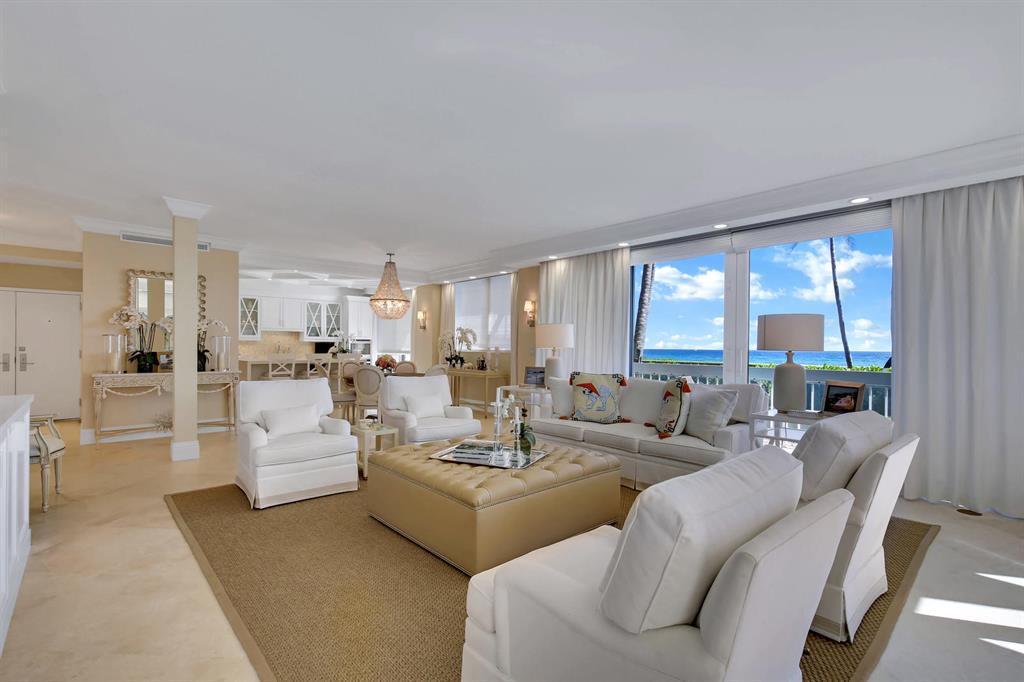 Elegant ocean view condo w/ 3BR's/3BA's. Perfect beach house in a condo form! Renovated condo offers approx. 2965 total sq. ft. Private off the street access w/ beach access across the street, Full service & Pet friendly bldg.