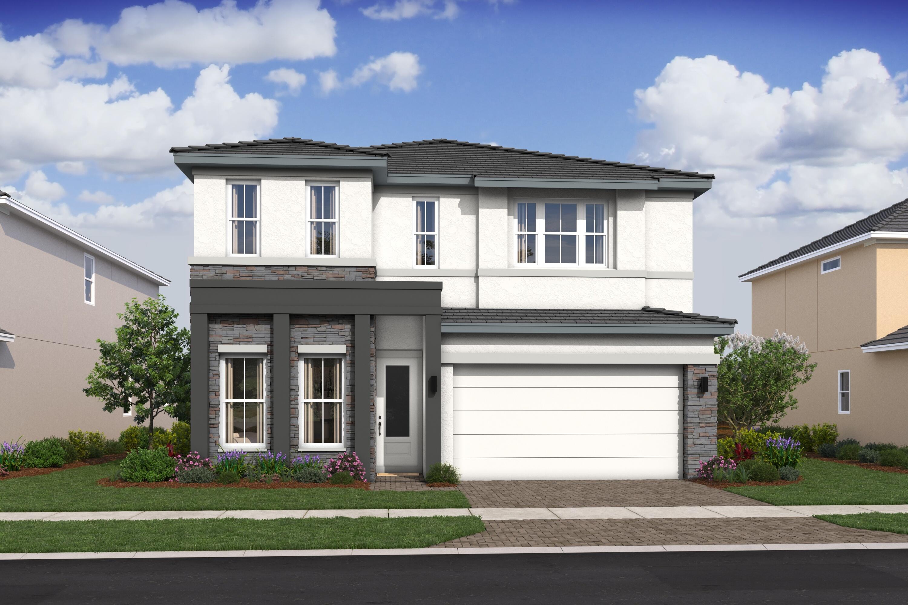 The Wicklow IV delivers an impressive 3,684 square feet of thoughtfully designed living space, featuring 5 bedrooms and 4.5 bathrooms tailored for modern lifestyles. Ideally situated in a prime location, residents enjoy resort-style amenities just steps from home, along with convenient access to downtown West Palm Beach (11 miles) and the Atlantic Ocean (15 miles). A first-floor Extra Suite with a private bath provides exceptional comfort for guests or multigenerational living. A formal home office with stylish barn doors offers a quiet, dedicated space for remote work. At the heart of the home, the efficient chef-inspired kitchen showcases chestnut designer cabinetry, a wall oven, included refrigerator, sizable pantry, and a charming adjacent dining area —perfect for everyday living and  entertaining. Open-concept living areas are enhanced by expanded tile flooring, adding both style and durability. The light-filled great room overlooks the covered patio and backyard, highlighted by a striking 16-foot multi-slide door that seamlessly blends indoor and outdoor living. Step outside to a versatile covered patio, ideal for relaxing or entertaining, with pool pre-wire already in place for a future addition. Upstairs, a flexible loft and conveniently located laundry room add everyday functionality. Generously sized secondary bedrooms include Bedrooms 3 and 4, which share a well-appointed three-quarter bath. The elegant primary suite serves as a private retreat, featuring an expansive walk-in closet and a spa-like bath complete with a freestanding soaking tub. With its thoughtful layout, upgraded features, and modern design elements, this Wicklow IV offers the perfect balance of luxury and functionality.