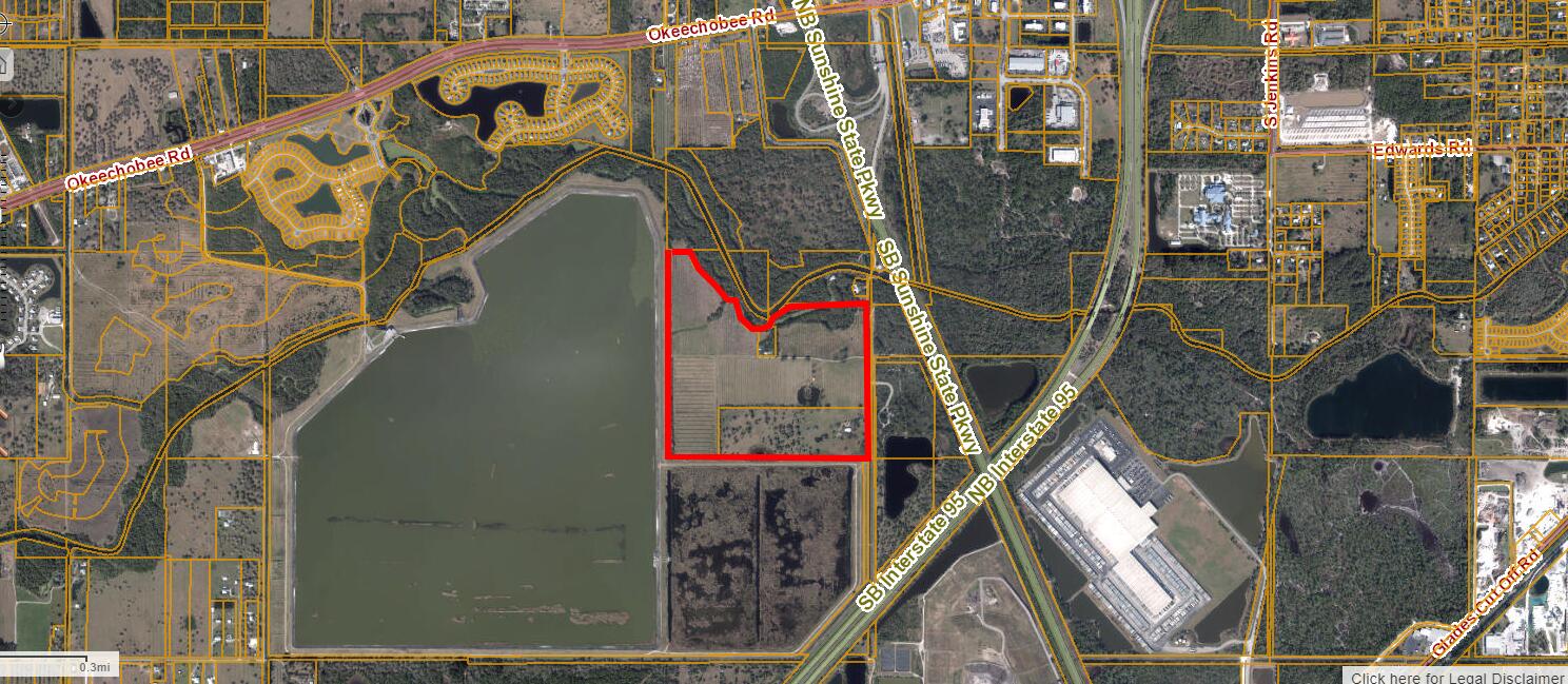 Attention Developers: 126 acres of one of kind property.  One mile from the turnpike entrance and less than two miles from the I95 entrance yet private. Over 1 mile adjoining the 855 acre 10 Mile Creek Reservoir,  approximately 1,600 feet on the 10 mile Creek Preserve and located across from the Gordy Rd County Preserve that features a fabulous 27 hole disc golf course along with hiking trails and picnic pavilions. Zoning is AG1 with future land use  of RS (two units per acre).

The land is mostly cleared and high and dry  with lovely old oaks in patches and three lakes which offer built in views for the neighborhood. There are two very nice homes that each have their own guest cottage. Ideal for the owner who wants to have homes to rent out or use during development of the property. The property is only a short walk from the Ten Mile Creek Preserve, which has picnic pavilions, hiking trails, and a kayak/ canoe launch,
Property is also next to mountain biking trails and the George La Strange Interpretative Trail that goes from Gordy Rd to Selvitz Rd. Approximately 1.5 hours to either the Miami International Airport or the Orlando International Airport. Less than one mile as the crow flies from the upcoming Willow Lakes Wave Park. See aerial video of property under pictures.