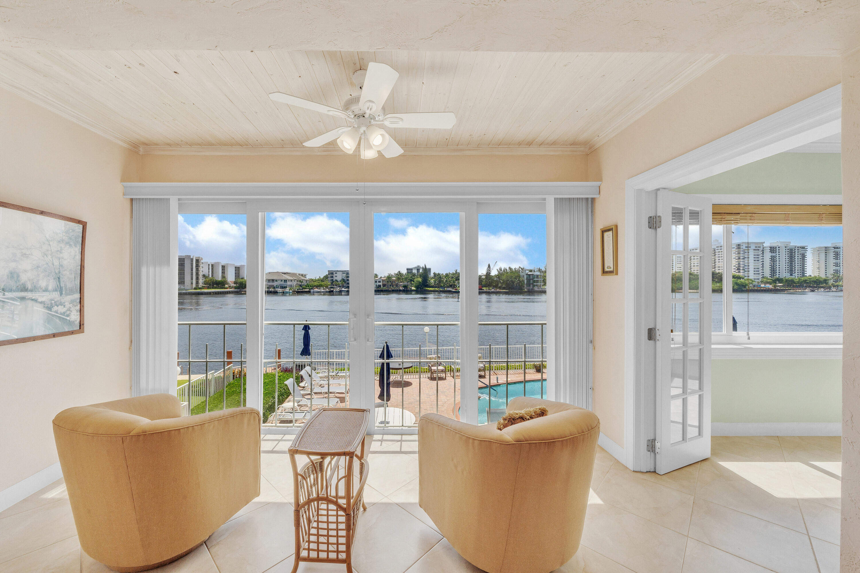 DIRECT INTRACOASTAL! SPECTACULAR UNOBSTRUCTED WIDE WATER AND POOL VIEWS! Centrally located in the highly desired well managed Intracoastal Terrace community. This is the only 2 bedroom unit available. They rarely become available. This updated unit enjoys higher ceilings, open kitchen, full size washer/dryer in unit, tankless hot water new A/C, and more. The thoughtful layout, nearby extra large storage room and excellent dedicated parking maximizes functionality. This quaint community with over 650 feet of waterfront, a common boat dock and its heated waterfront pool encompasses the entire end of the peninsula fronting the Intracoastal. Walk to Fifth Ave Shops and close to Mizner Plaza. If you want one of the best locations and best waterfront views in Boca, this is your opportunity!