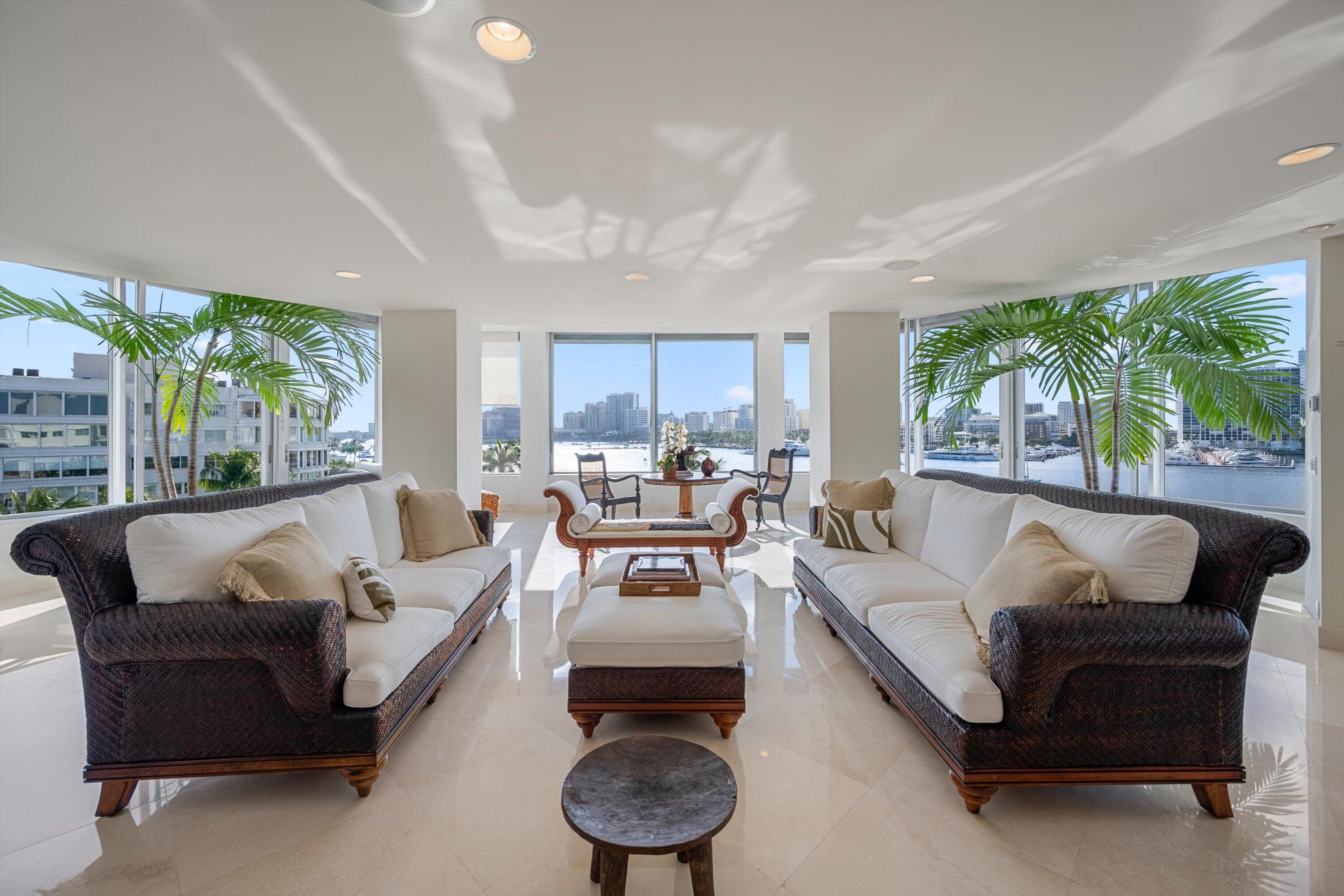 Live the Palm Beach lifestyle in this rare lakefront penthouse with a private poolside cabana at Palm Beach Towers in the heart of town. Enjoy stunning Intracoastal sunsets and generous living spaces and a one-of-a-kind 4500 square-foot Terrace with the most spectacular ocean, intracoastal and city views. Features include 2 bedrooms plus a den, 3 full baths, a wet bar, large eat in kitchen, and laundry room. Hotel/resort-style amenities include: pool, spa, valet, 24-hour security, gym, card & party rooms, in-house maintenance/painting teams, local car Service, mailing services, two dining options (restaurant and snack bar/convenience store), salon, dentist, and on-site design professionals. Prime location near Royal Poinciana Plaza, Glazer Hall, Flagler Museum & The Breakers.